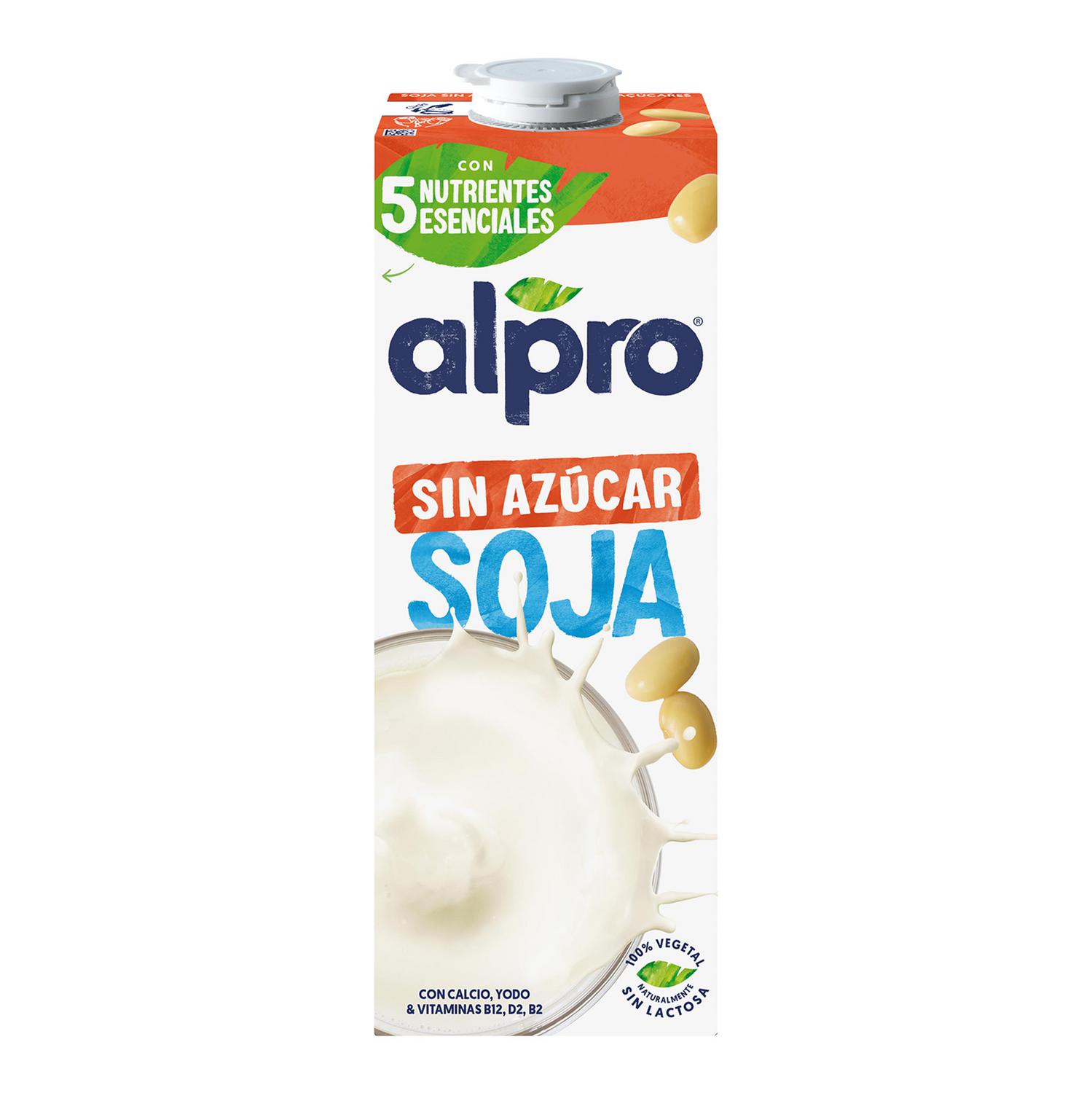 Bebida de soja sin azúcar Alpro sin gluten y sin lactosa brik 1 l.