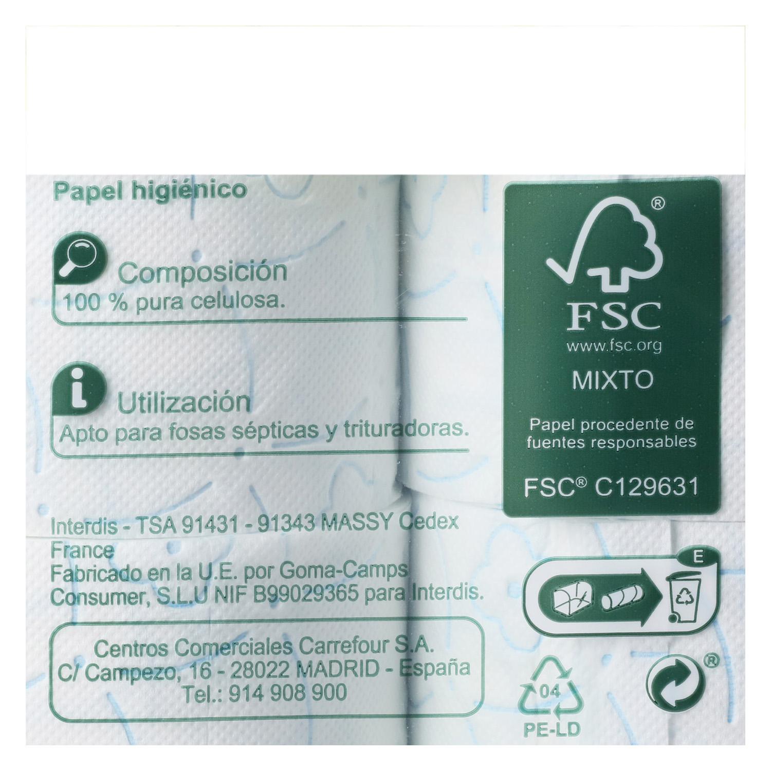 Papel higiénico 3 capas ultra confort Carrefour 12 rollos.