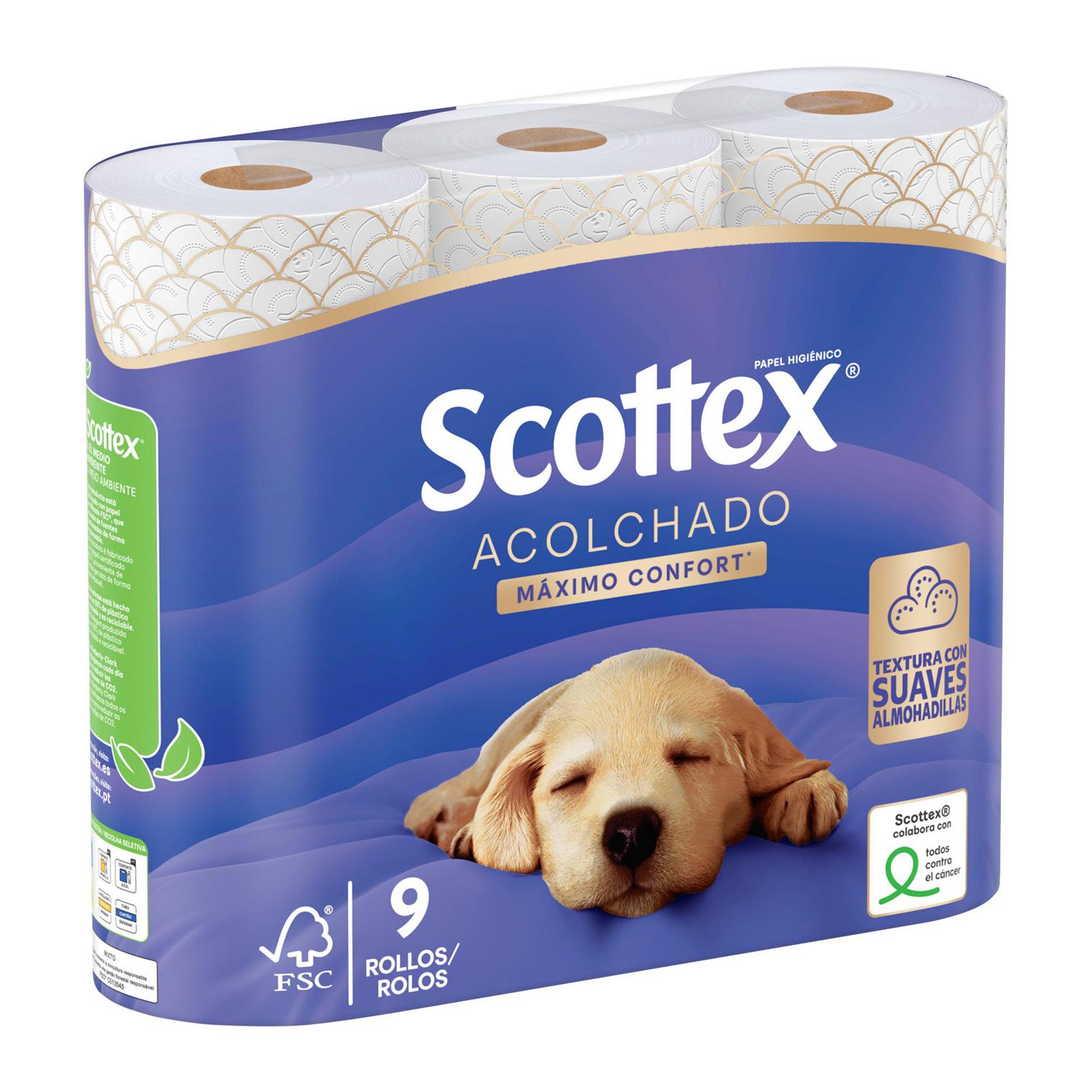 Papel higiénico Acolchado Scottex 9 rollos.