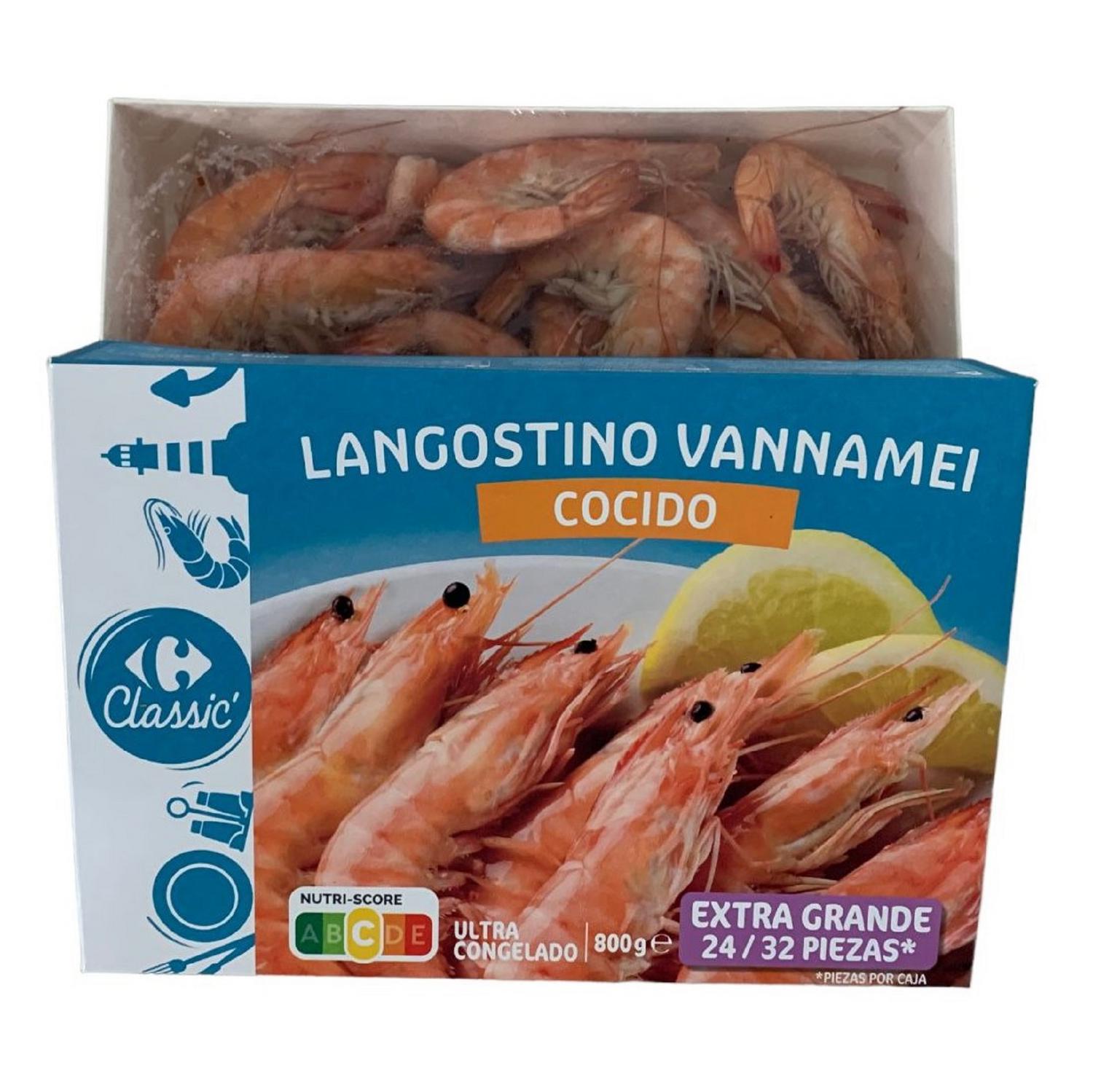 Langostino extra grande cocido 24/32 Carrefour 800 g.