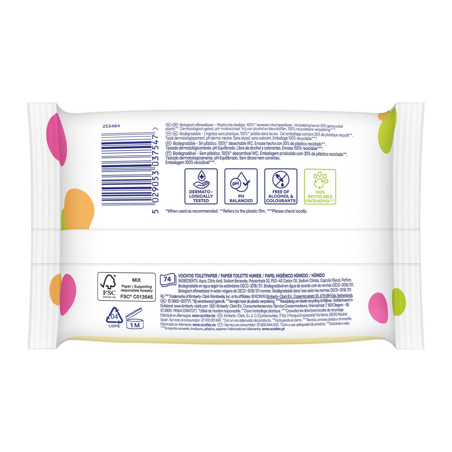 Papel higiénico húmedo Kids Scottex 74 ud.