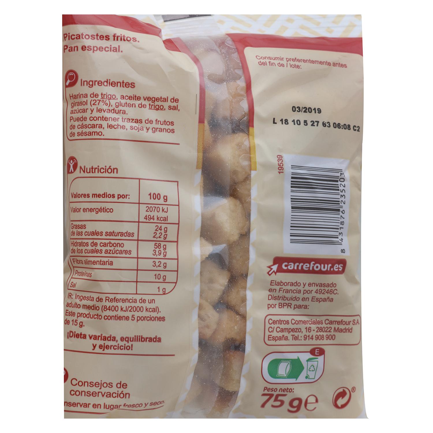 Picatostes fritos sabor clásico Carrefour 75 g.
