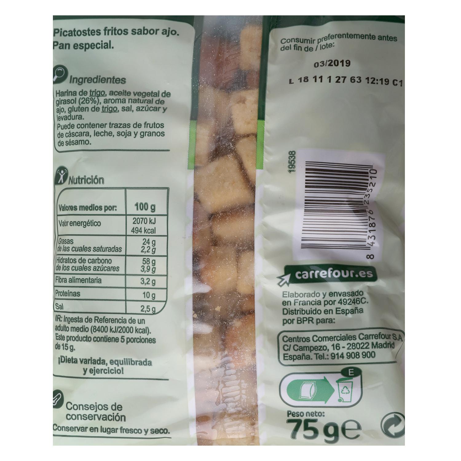 Picatostes fritos sabor a ajo Carrefour 75 g.