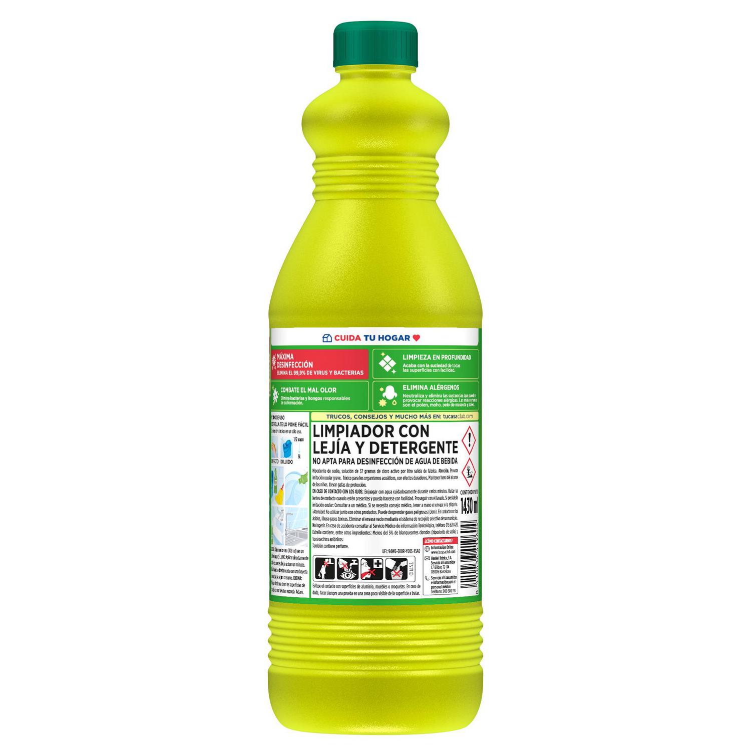 Lejía hogar con detergente frescor limón Estrella 1,43 l.