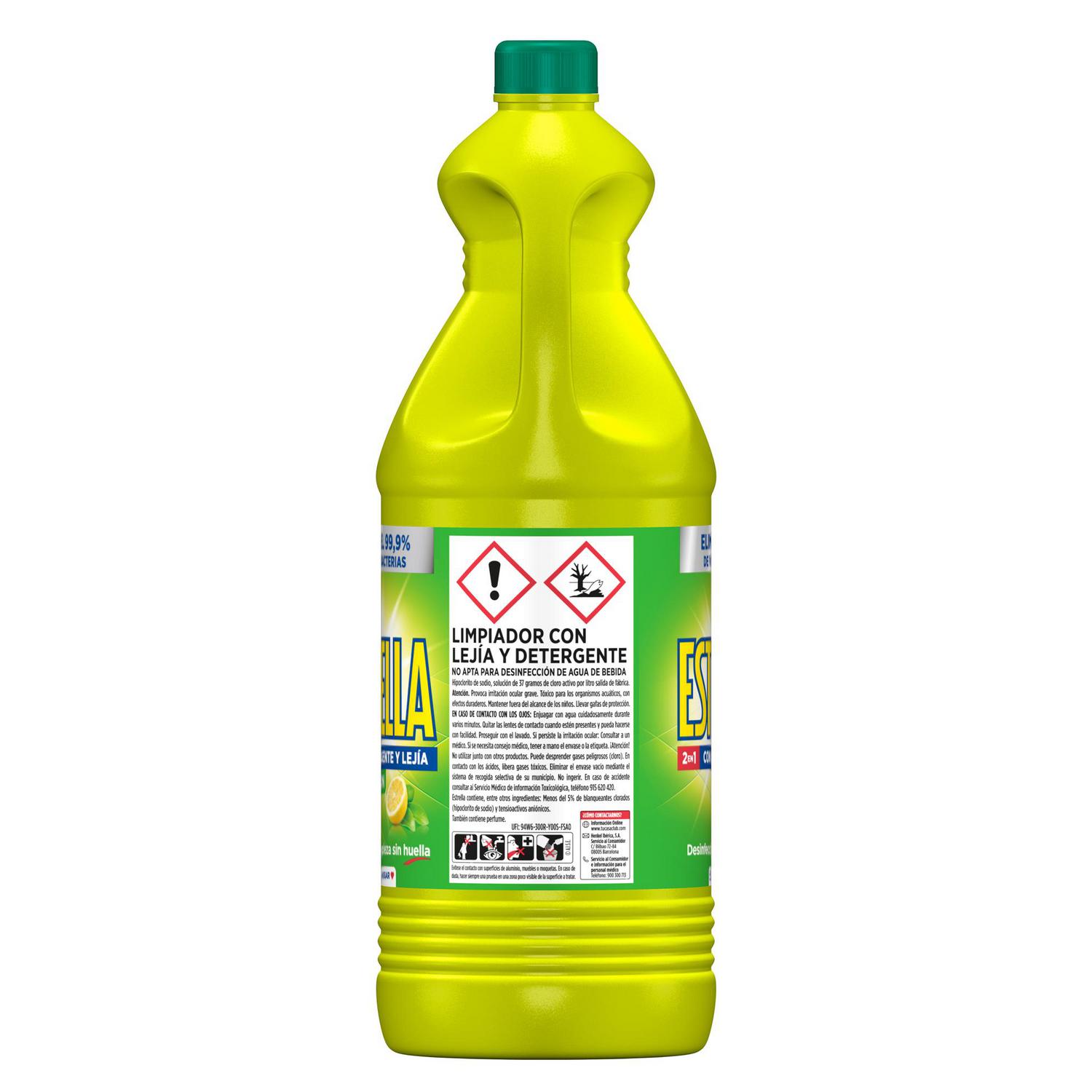 Lejía hogar con detergente frescor limón Estrella 2,87 l.