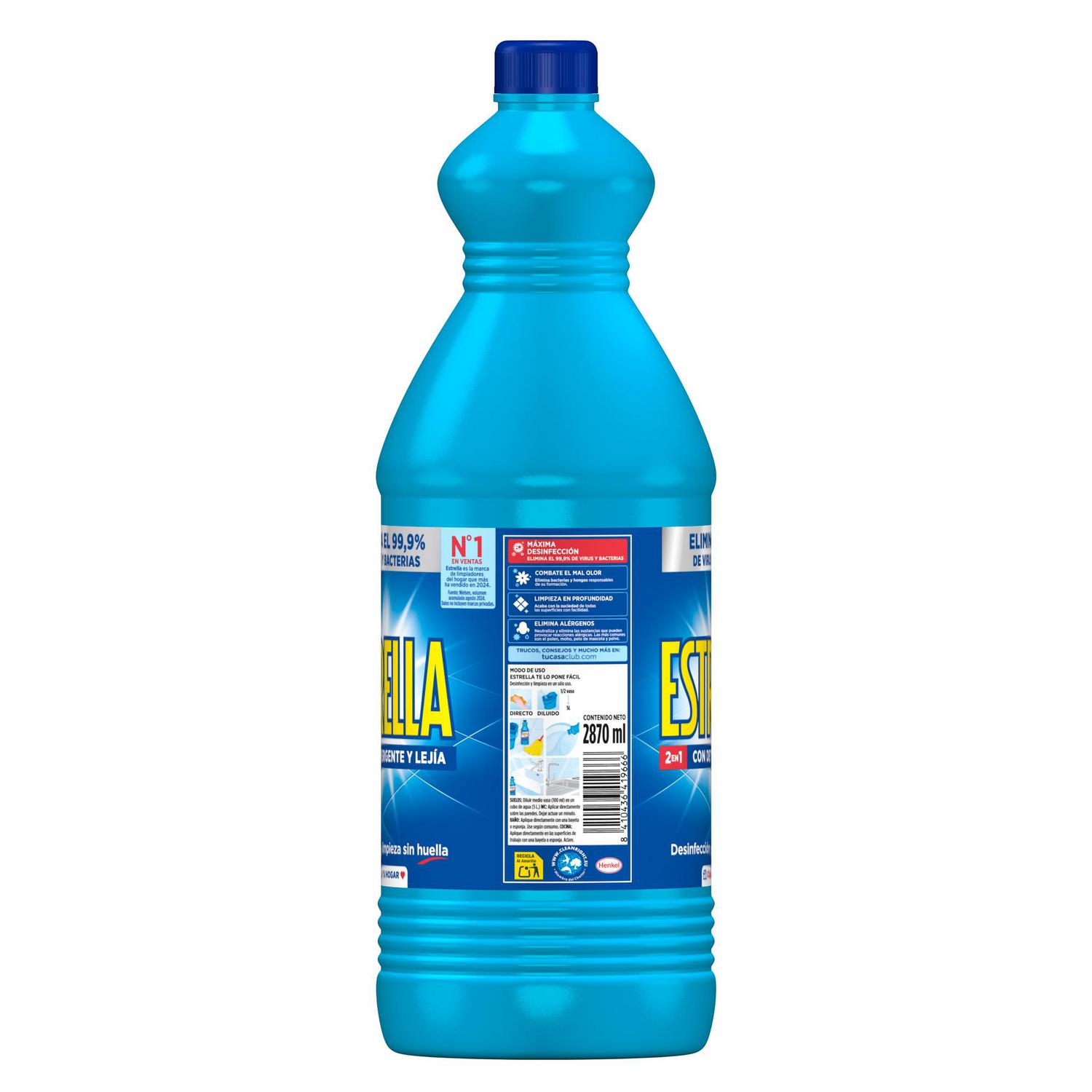 Lejía hogar con detergente frescor azul Estrella 2,87 l.