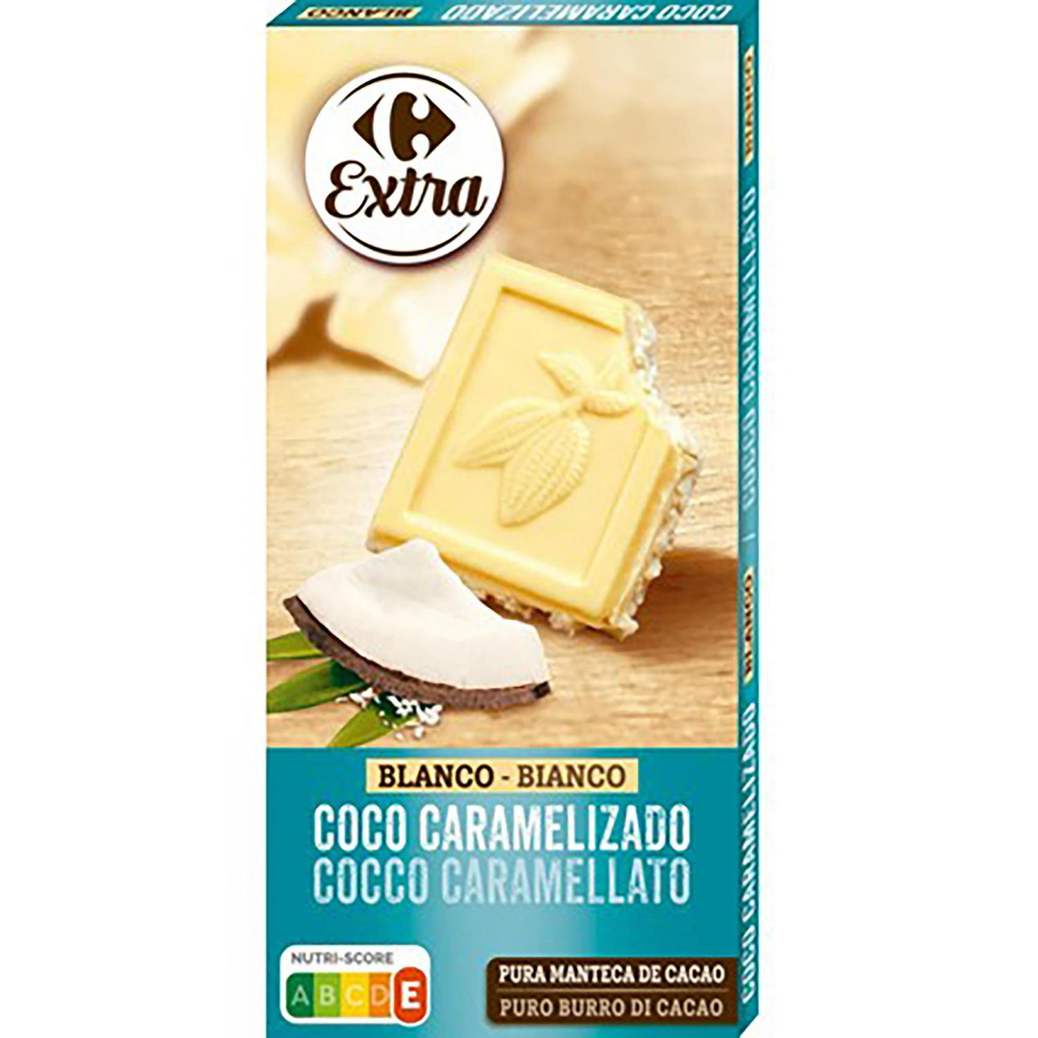 Chocolate blanco con coco rallado caramelizado Carrefour Extra 200 g.