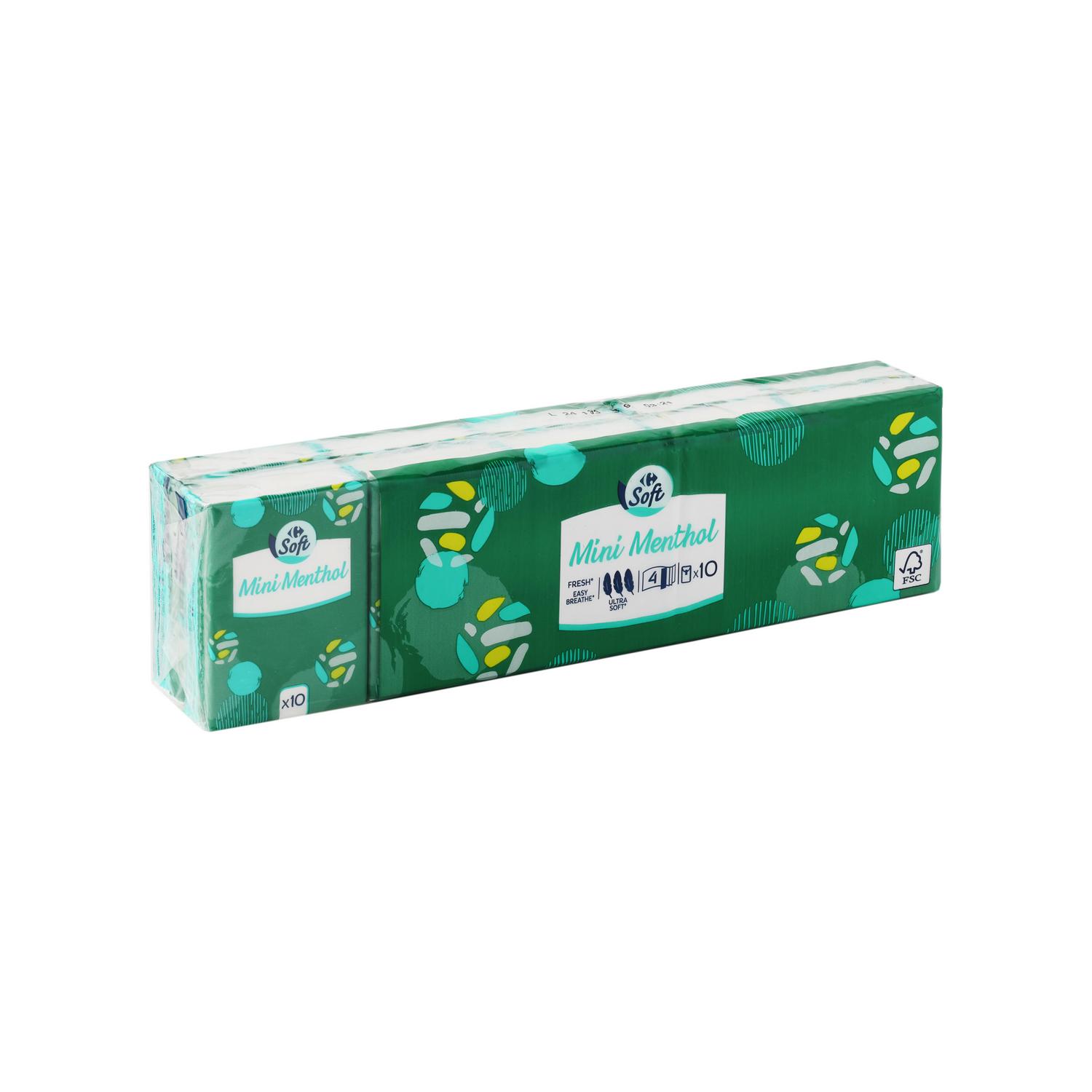 Pañuelo mini mentol Carrefour Soft paquete 10 ud.