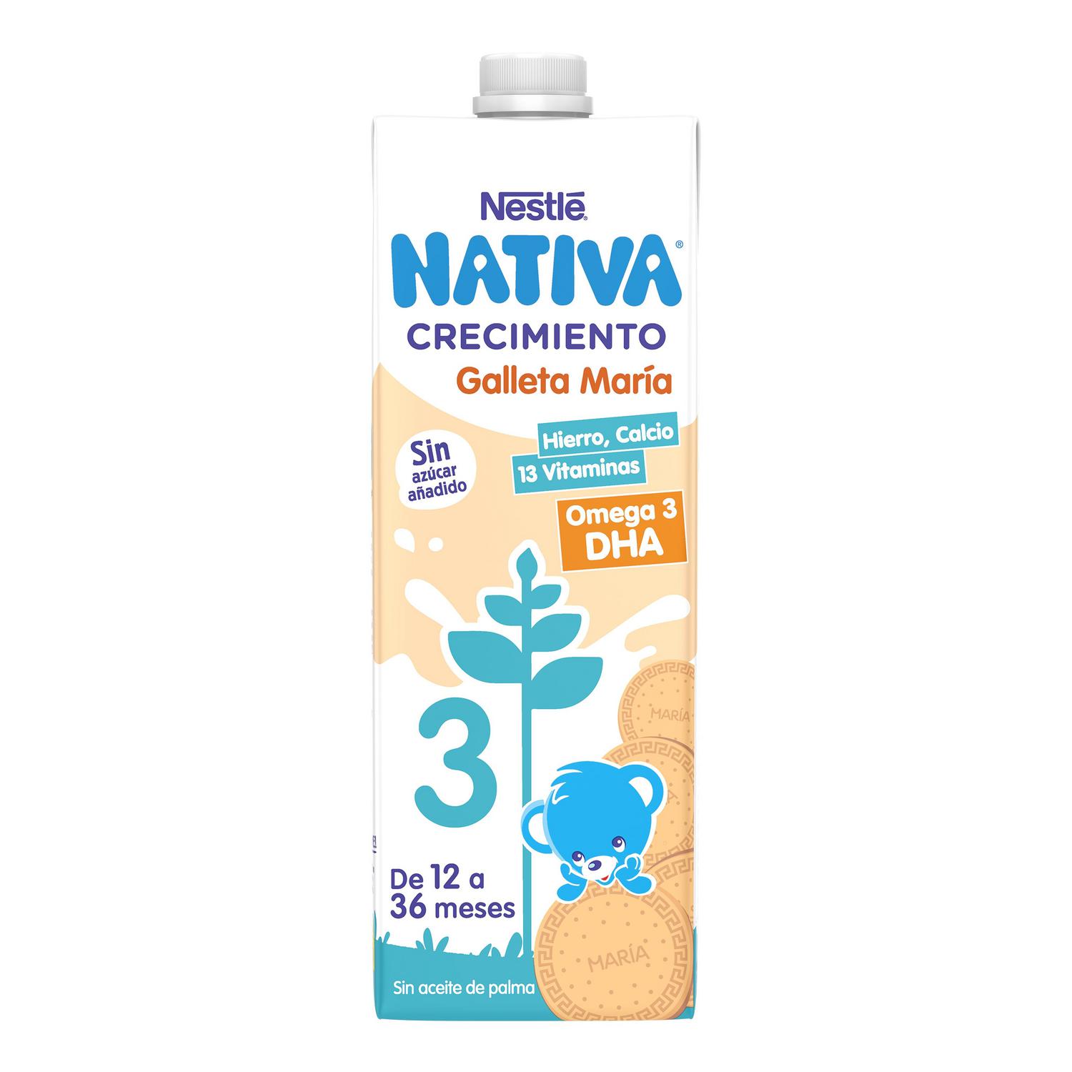 Preparado lácteo infantil de crecimiento desde 12 meses sabor galleta maría Nestlé Nativa 3 brik 1 l.