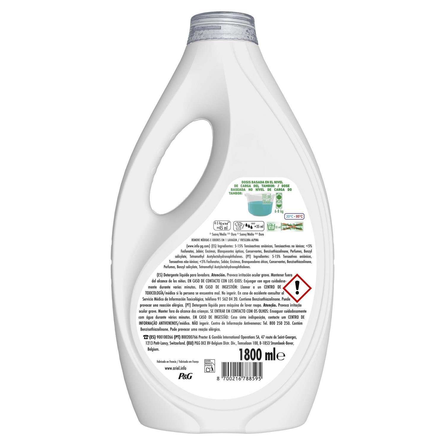 Detergente líquido frescor alpino Ariel 40  lavados.