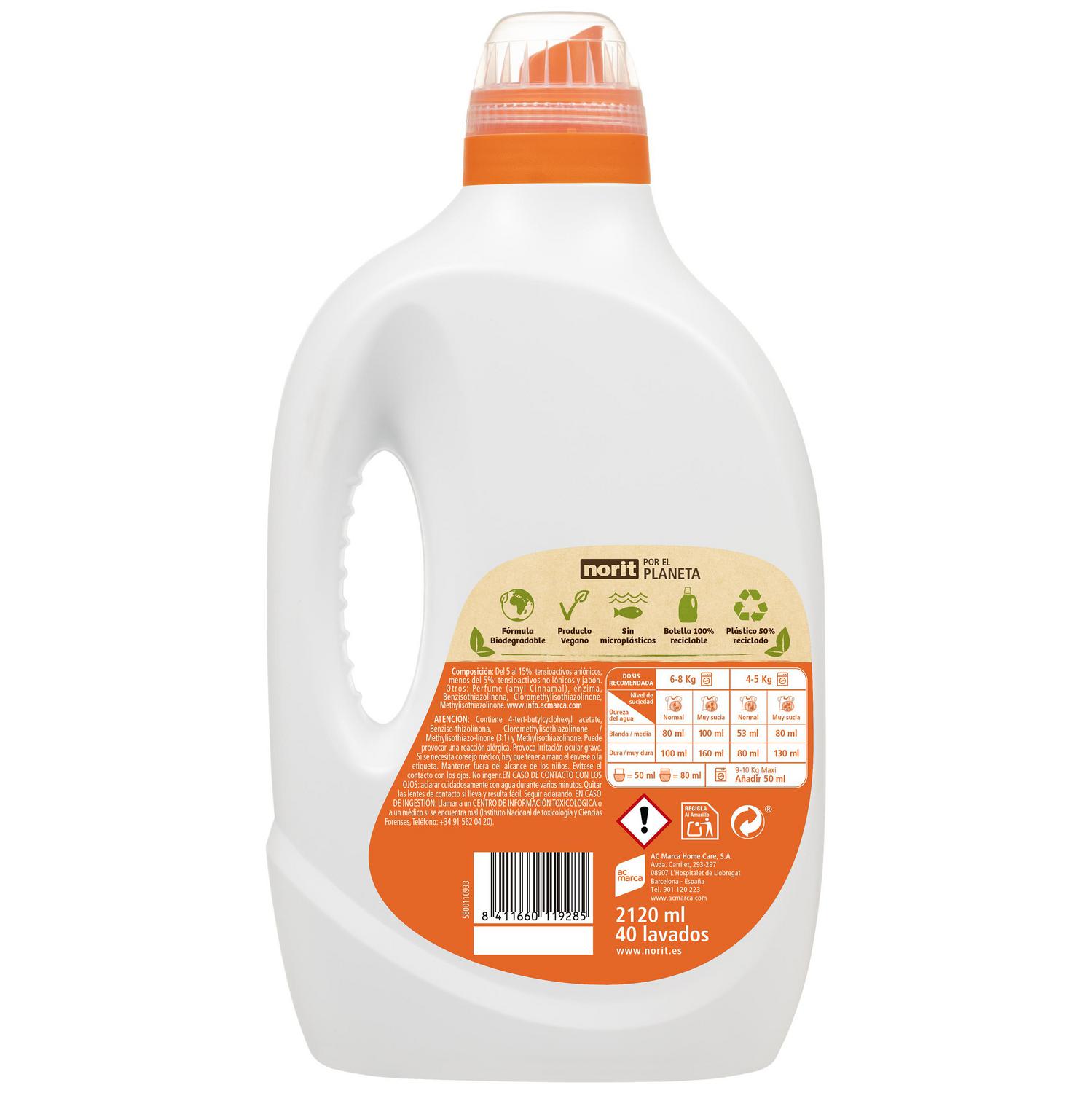 Detergente líquido para ropa de color Norit 40 lavados.