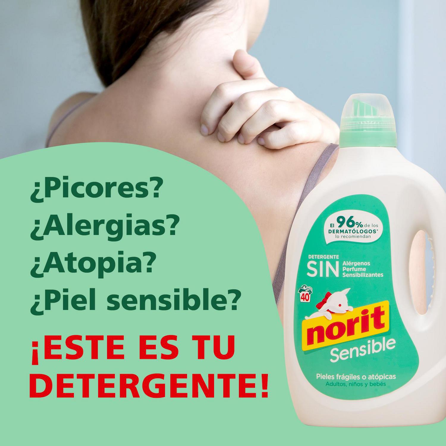 Detergente líquido para pieles sensibles Norit 40 lavados.