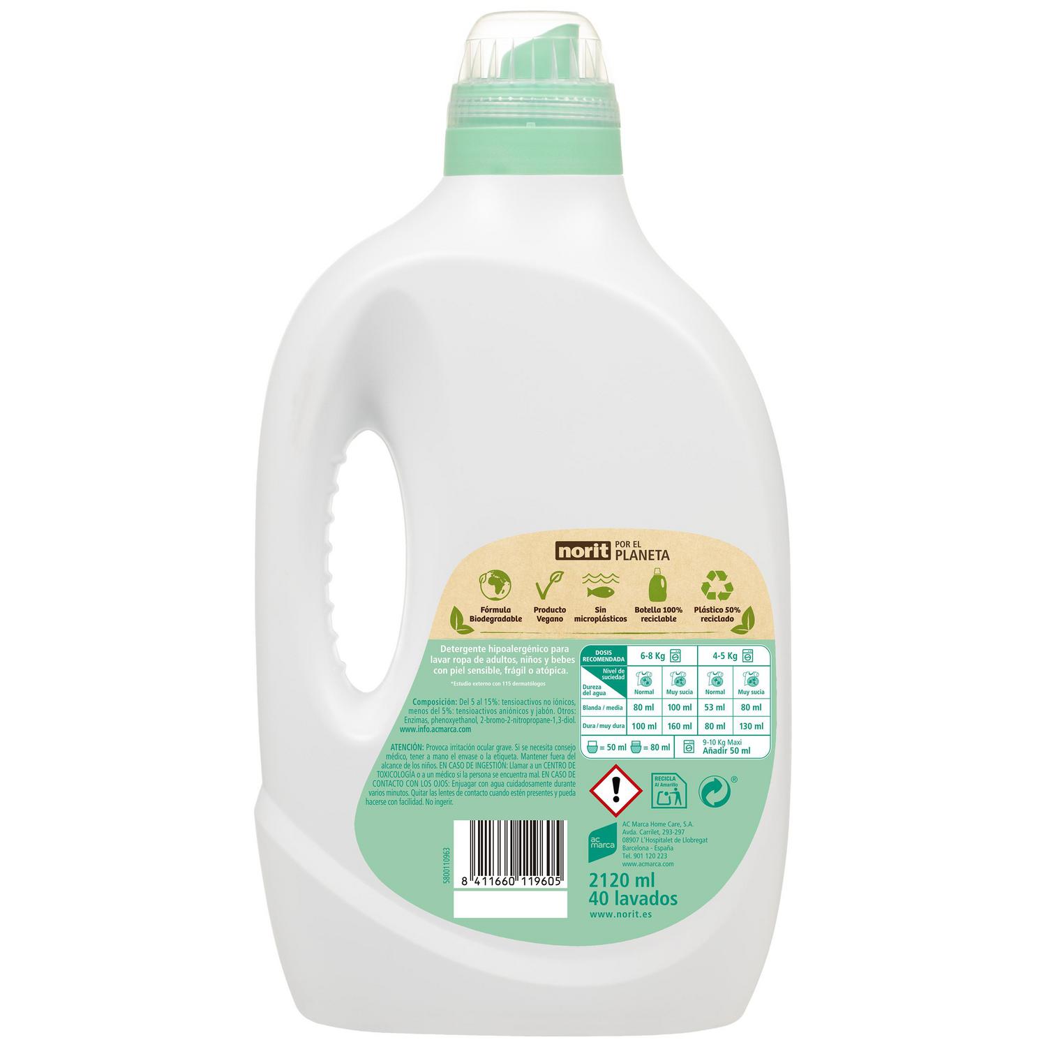 Detergente líquido para pieles sensibles Norit 40 lavados.