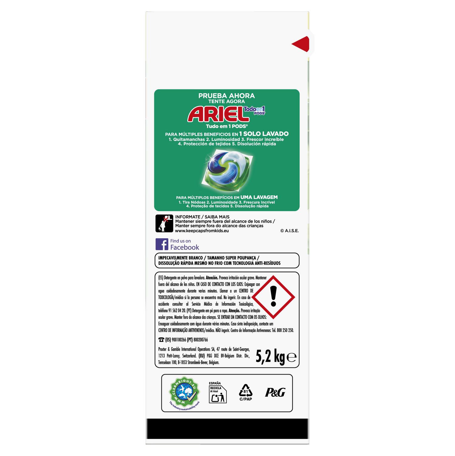 Detergente en polvo Original Ariel 80 lavados.