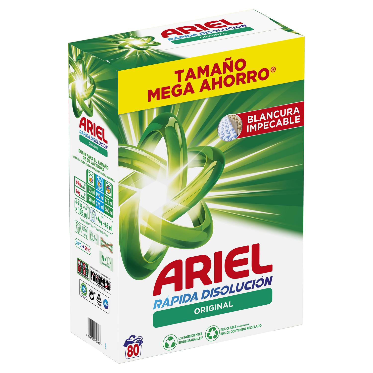 Detergente en polvo Original Ariel 80 lavados.