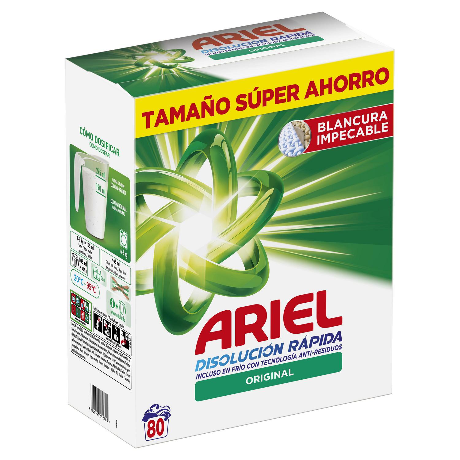 Detergente en polvo Original Ariel 80 lavados.