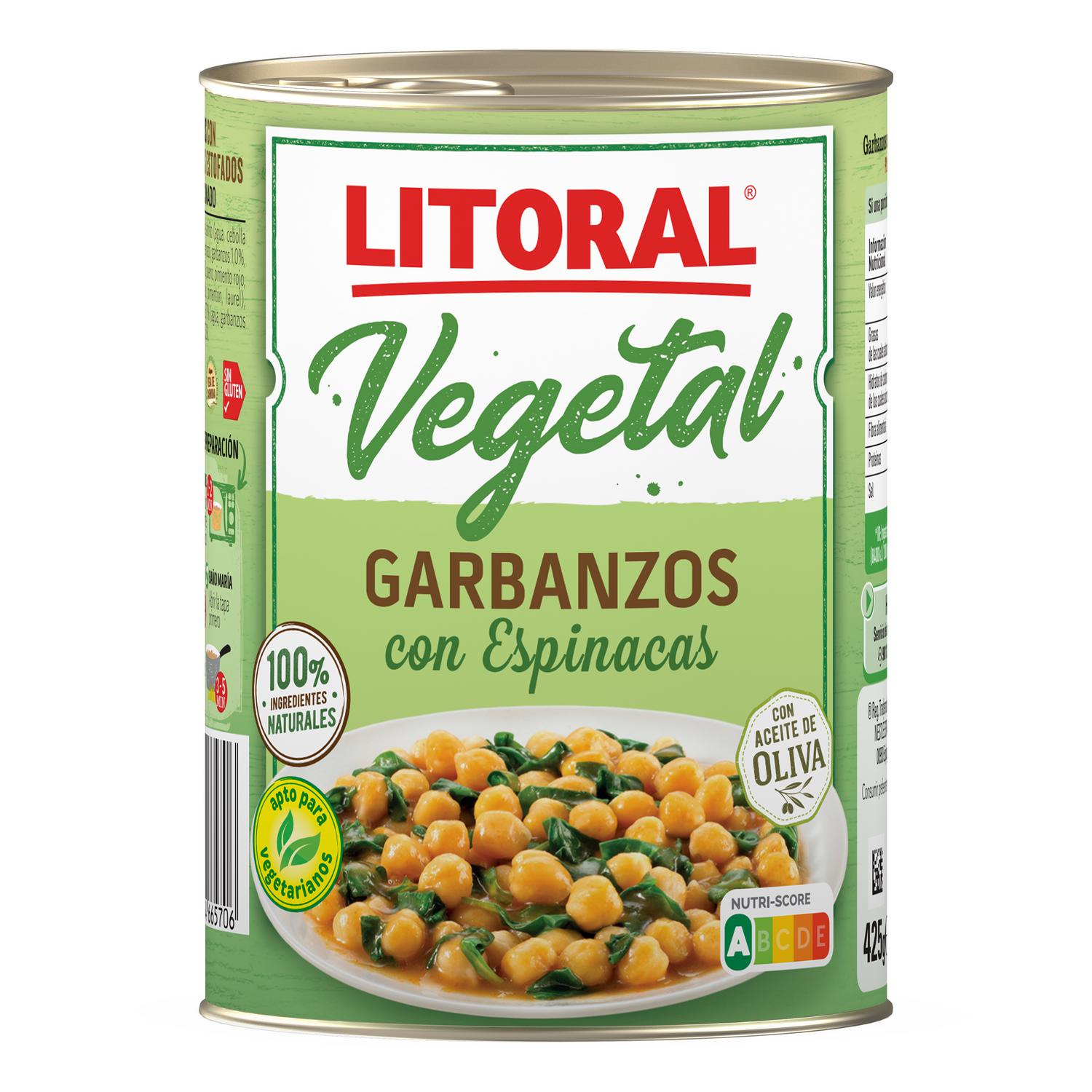 Garbanzos con espinacas Vegetal Litoral sin gluten 425 g.