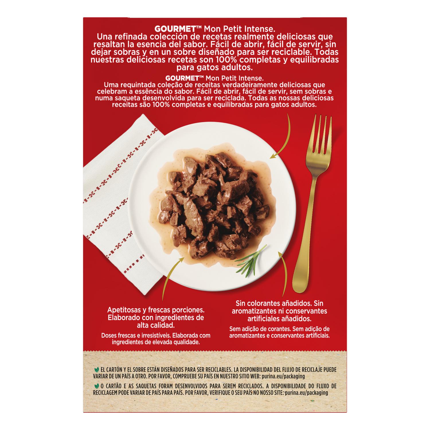 Comida húmeda de buey, ternera y cordero para gato Purina Gourmet Mon Petit 6x50 g.