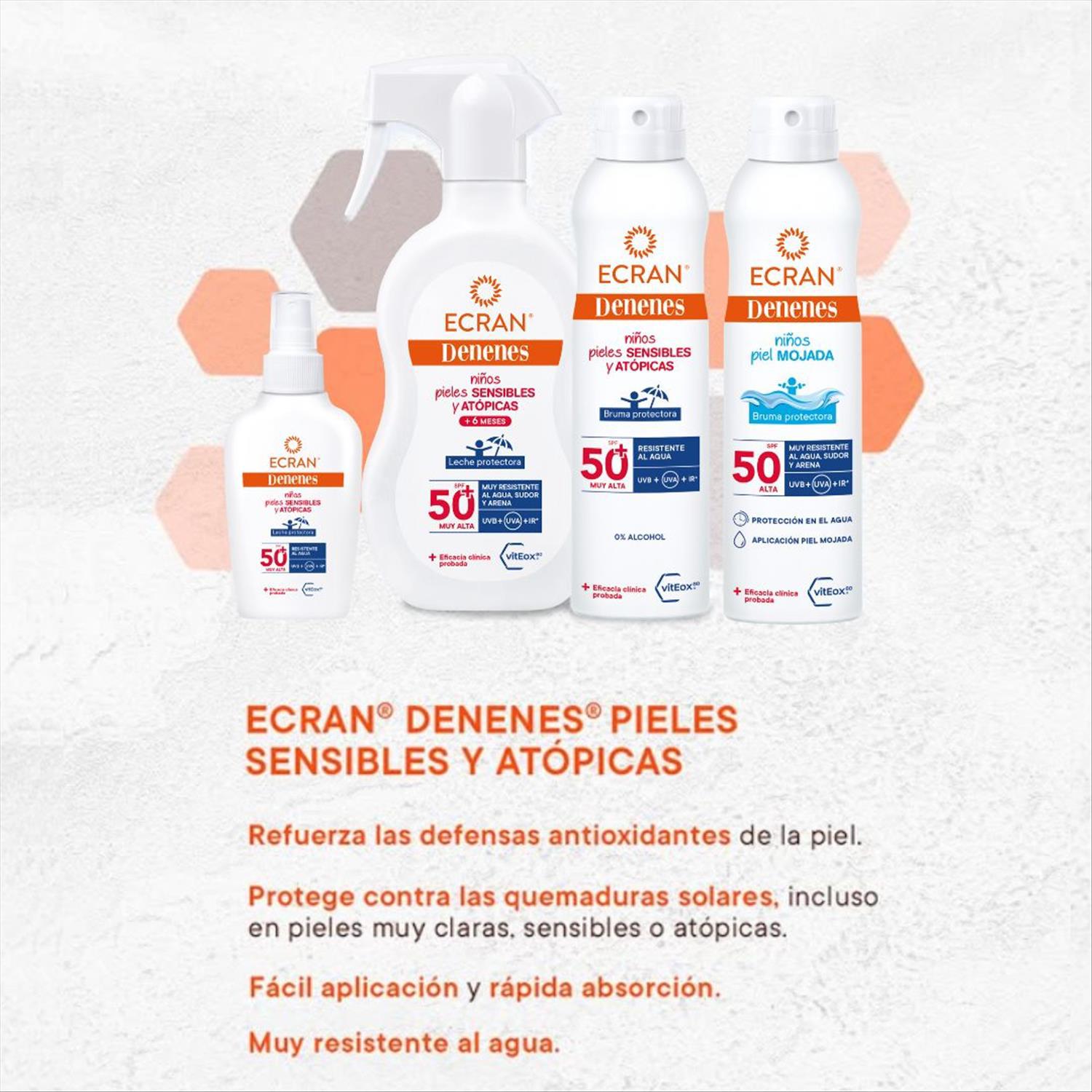 Leche protectora solar niños pieles sensibles atópicas SPF50+ Ecran Denenes 270 ml.