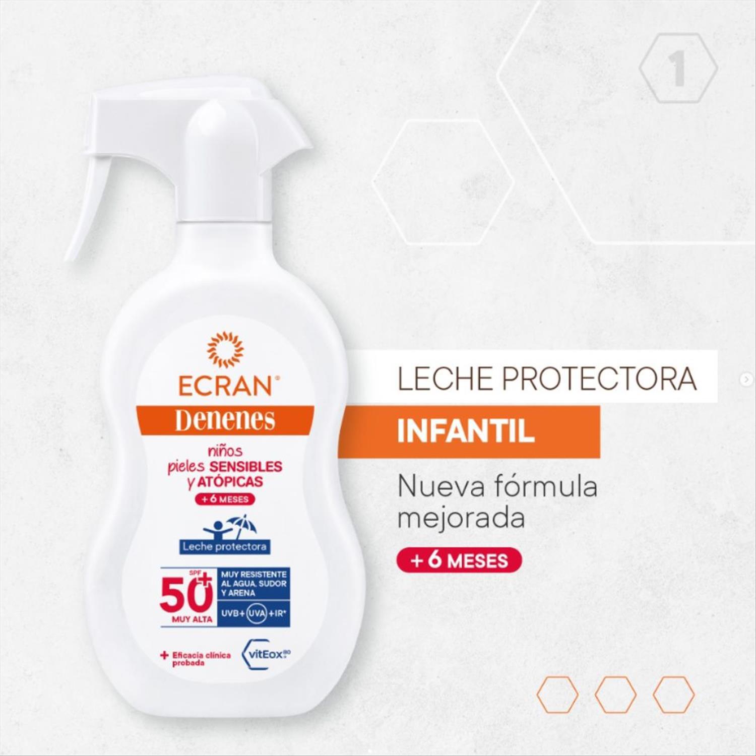 Leche protectora solar niños pieles sensibles atópicas SPF50+ Ecran Denenes 270 ml.