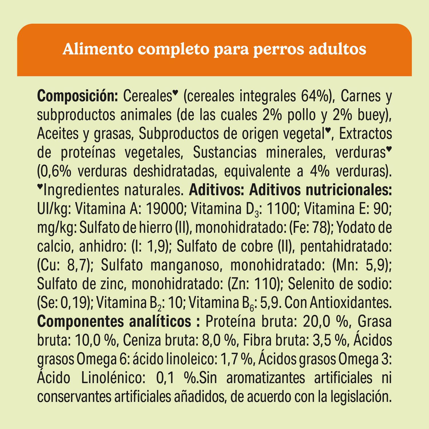 Pienso de pollo y buey con verduras para perro adulto Purina Friskies Vitafit Complete 15 Kg.