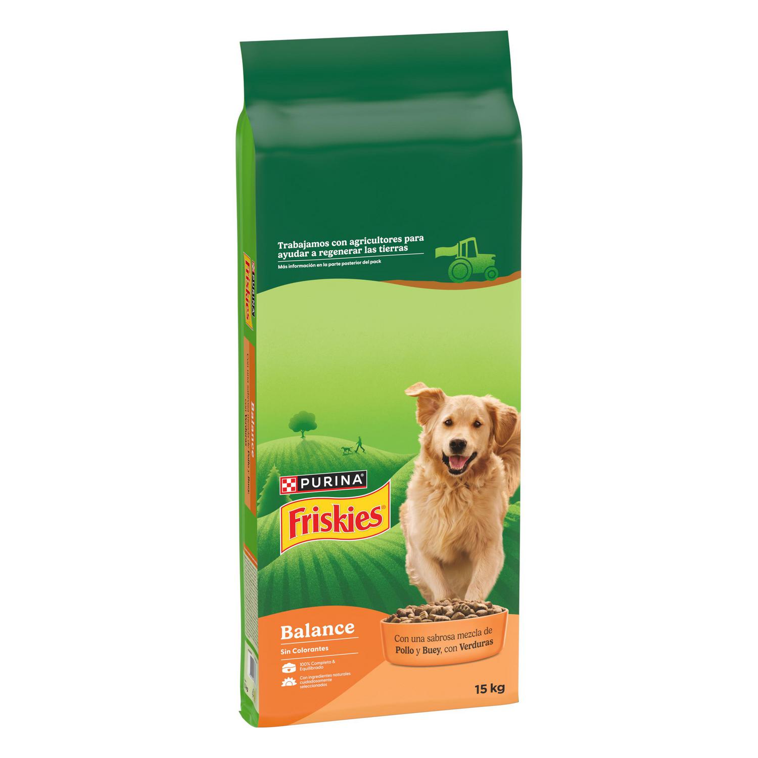 Pienso de pollo y buey con verduras para perro adulto Purina Friskies Vitafit Complete 15 Kg.