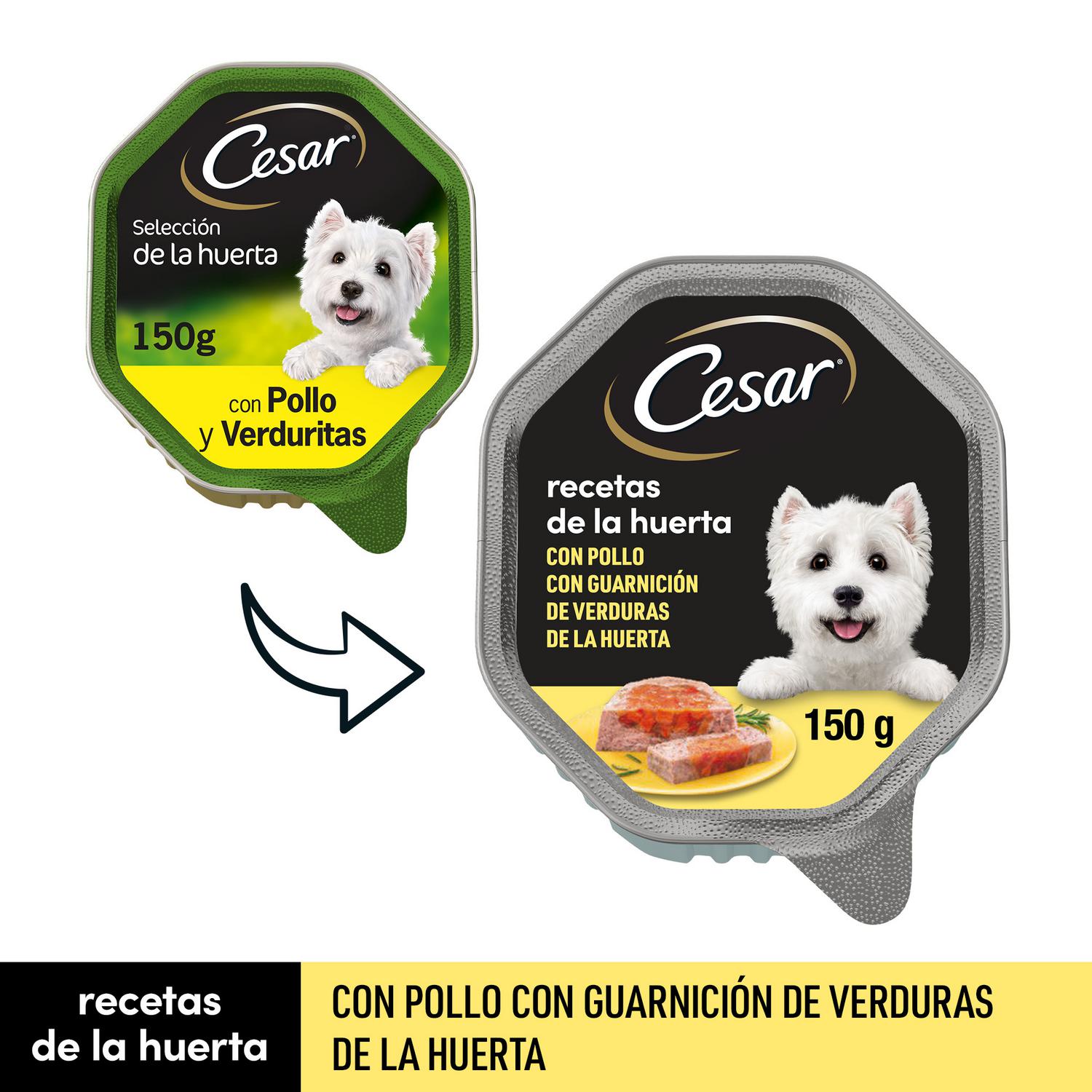 Comida húmeda de pollo y verduras para perro Cesar Recetas de la Huerta 150 g.