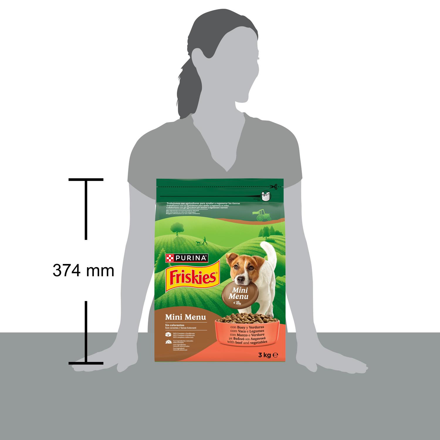 Pienso de buey para perro adulto mini Purina Friskies Menú 3 Kg.