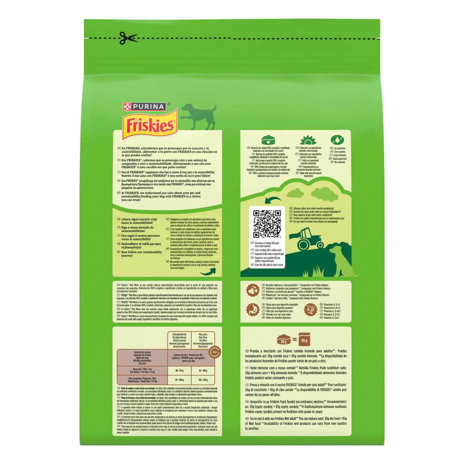 Pienso de buey para perro adulto mini Purina Friskies Menú 3 Kg.