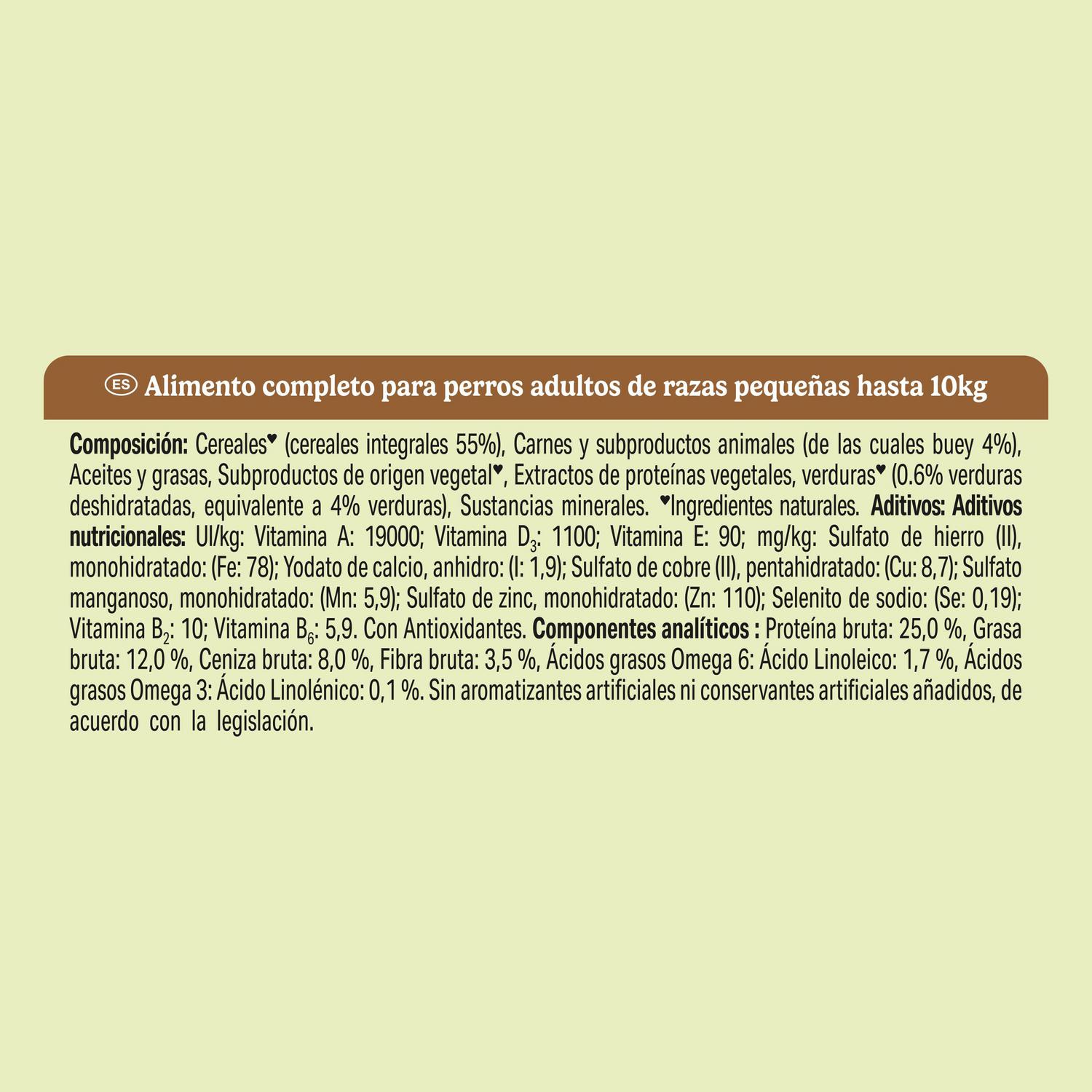 Pienso de buey para perro adulto mini Purina Friskies Menú 3 Kg.