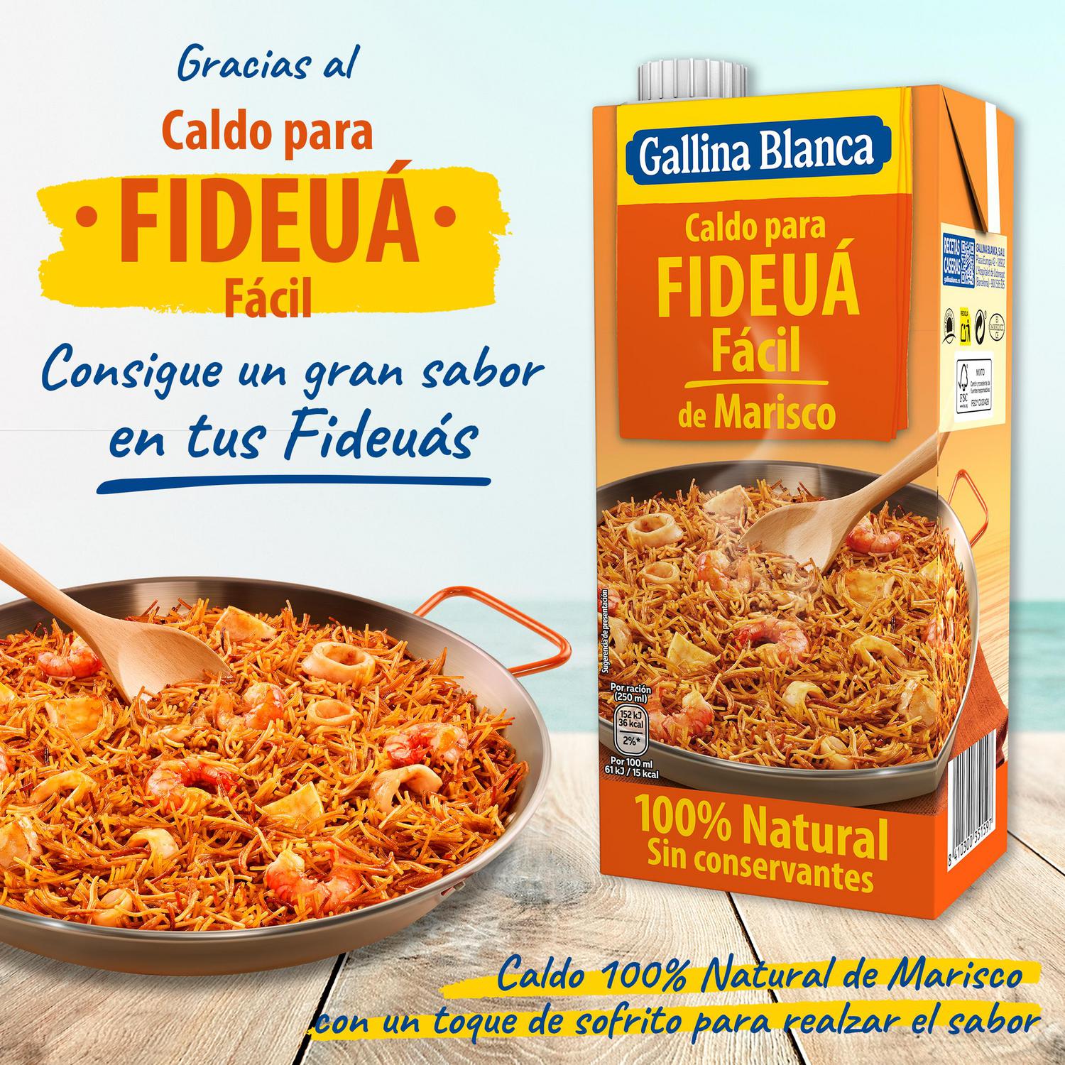 Caldo de marisco con sofrito para fideuá Gallina Blanca sin gluten 1 l.