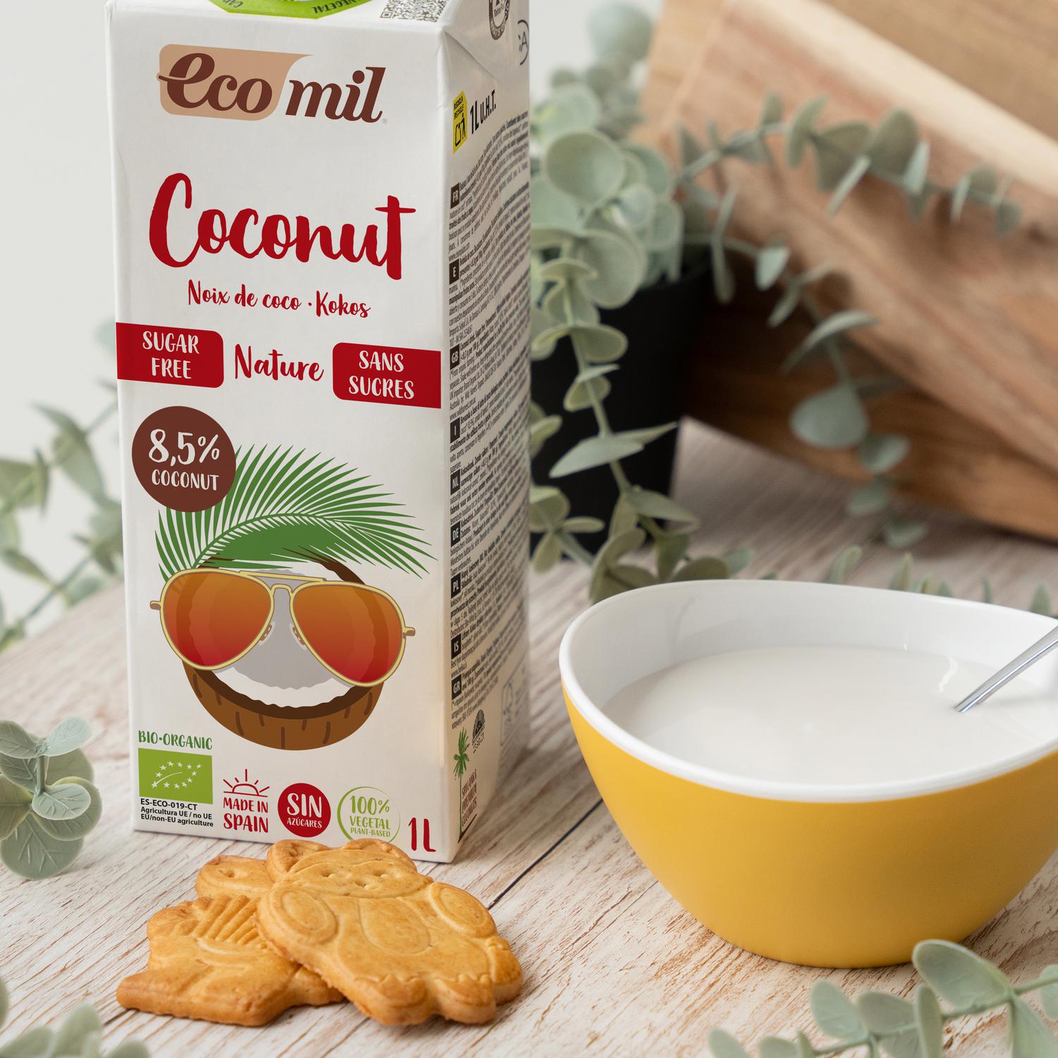 Bebida de coco ecológica EcoMil sin gluten y sin azúcar brik 1 l.