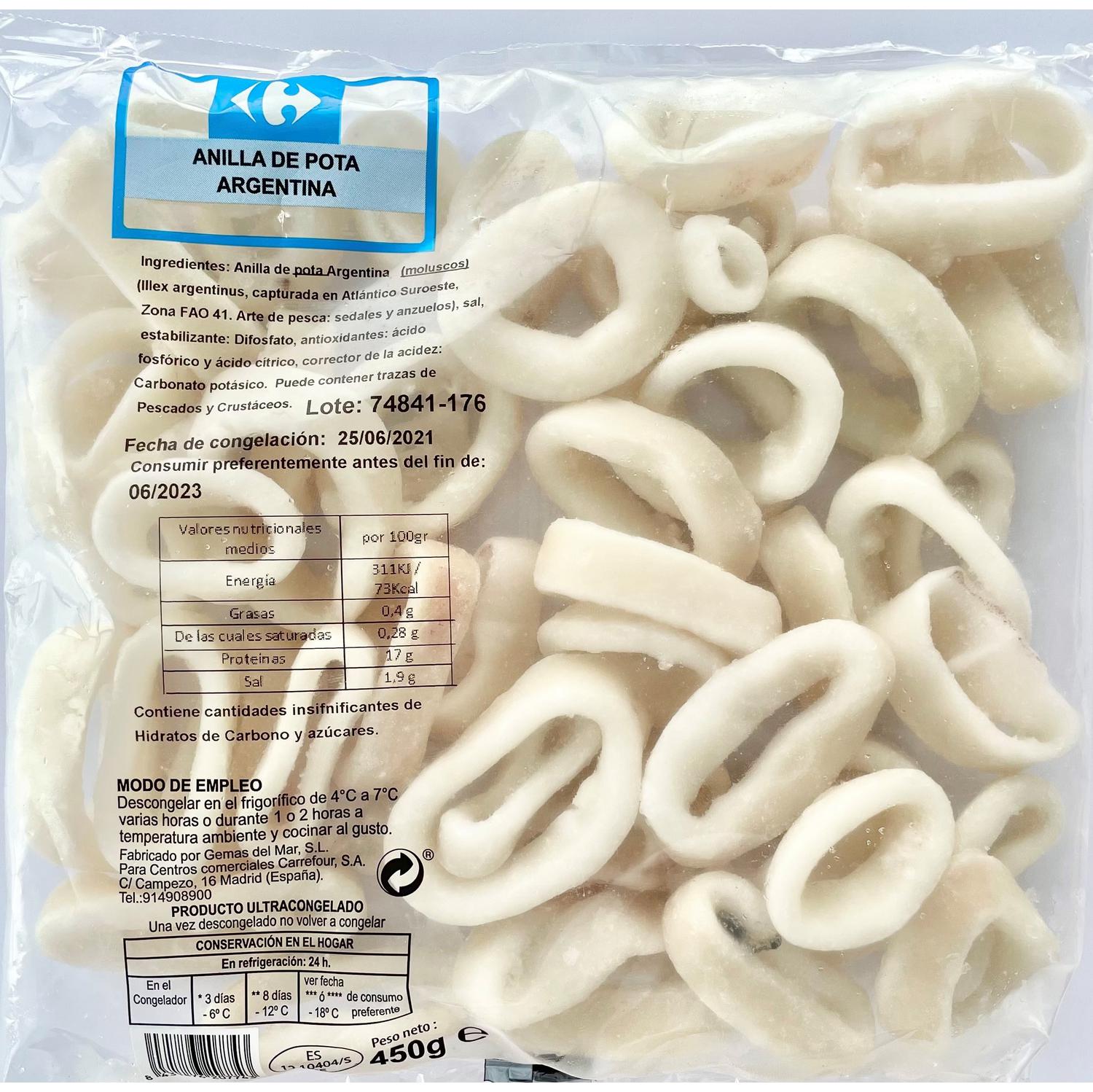 Anilla de pota argentina congelada 450 g