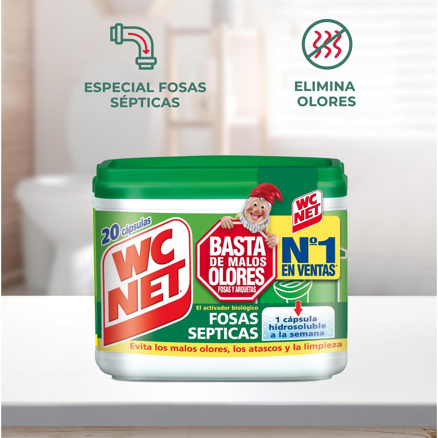Limpia tuberías fosas sépticas en cápsulas elimina malos olores y previene atascos Wc Net 20 ud.