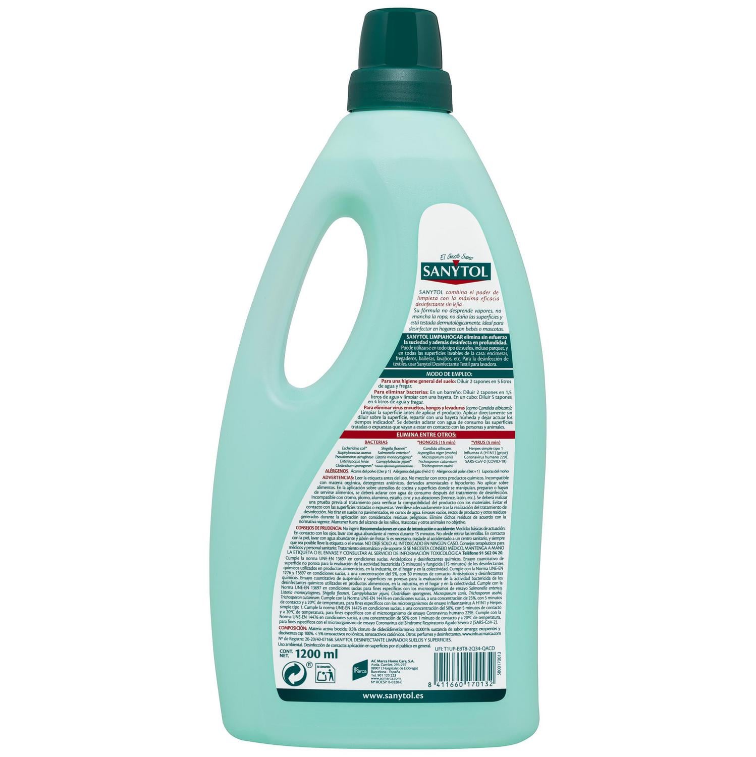 Limpiador desinfectante suelos y superficies Sanytol 1,2 l.