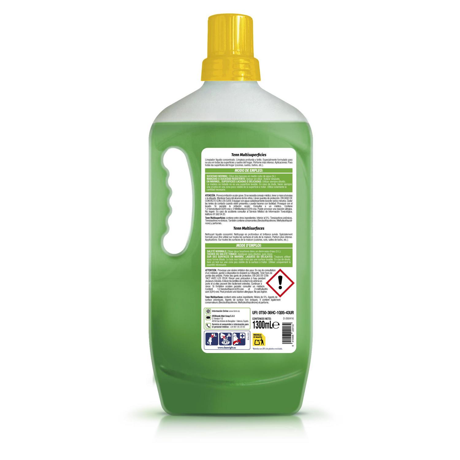 Limpiahogar multisuperficies con bioalcohol Tenn 1,3 l.