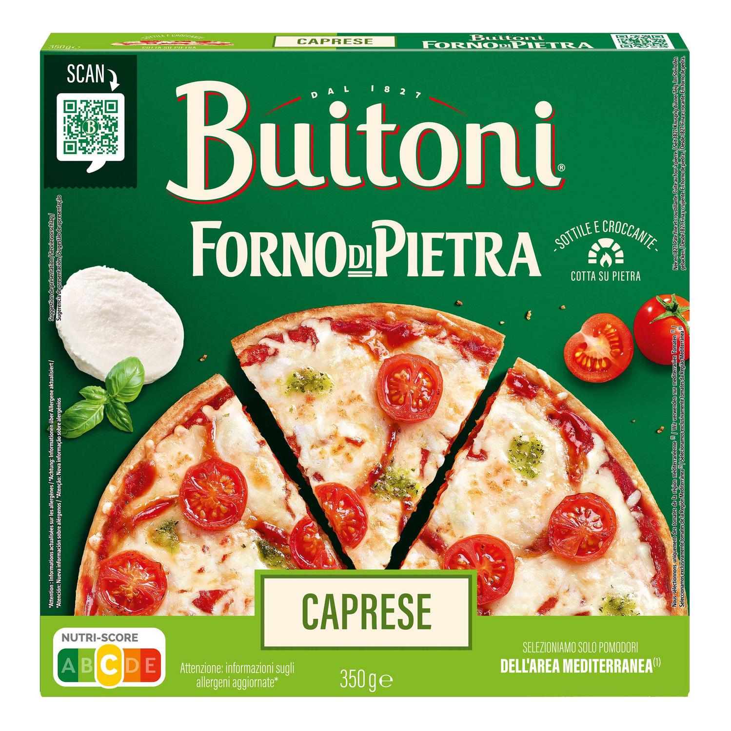 Pizza caprese fina y crujiente Forno di Pietra Buitoni 350 g.