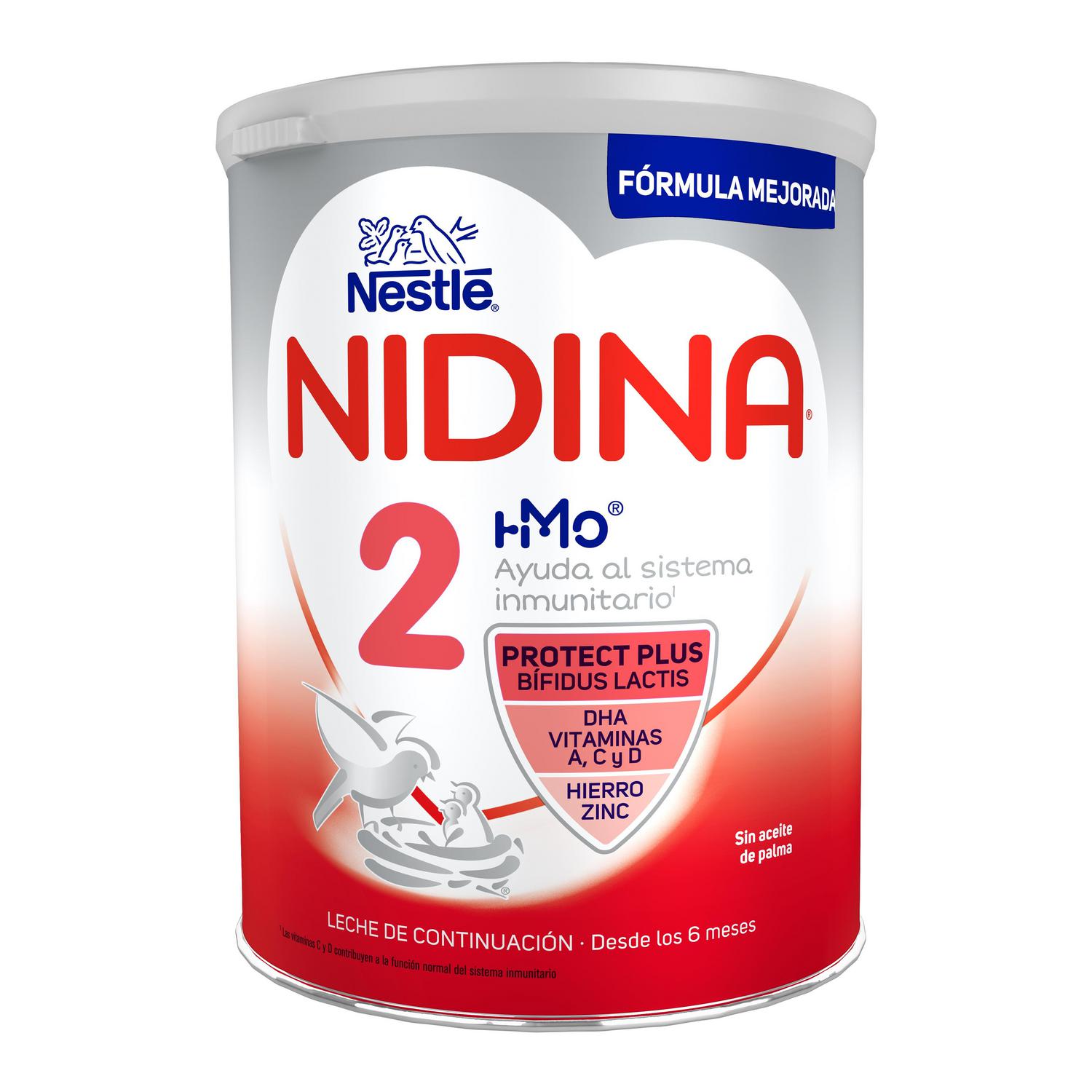 Leche infantil de continuación desde los 6 meses en polvo Nestlé Nidina 2 lata 800 g.