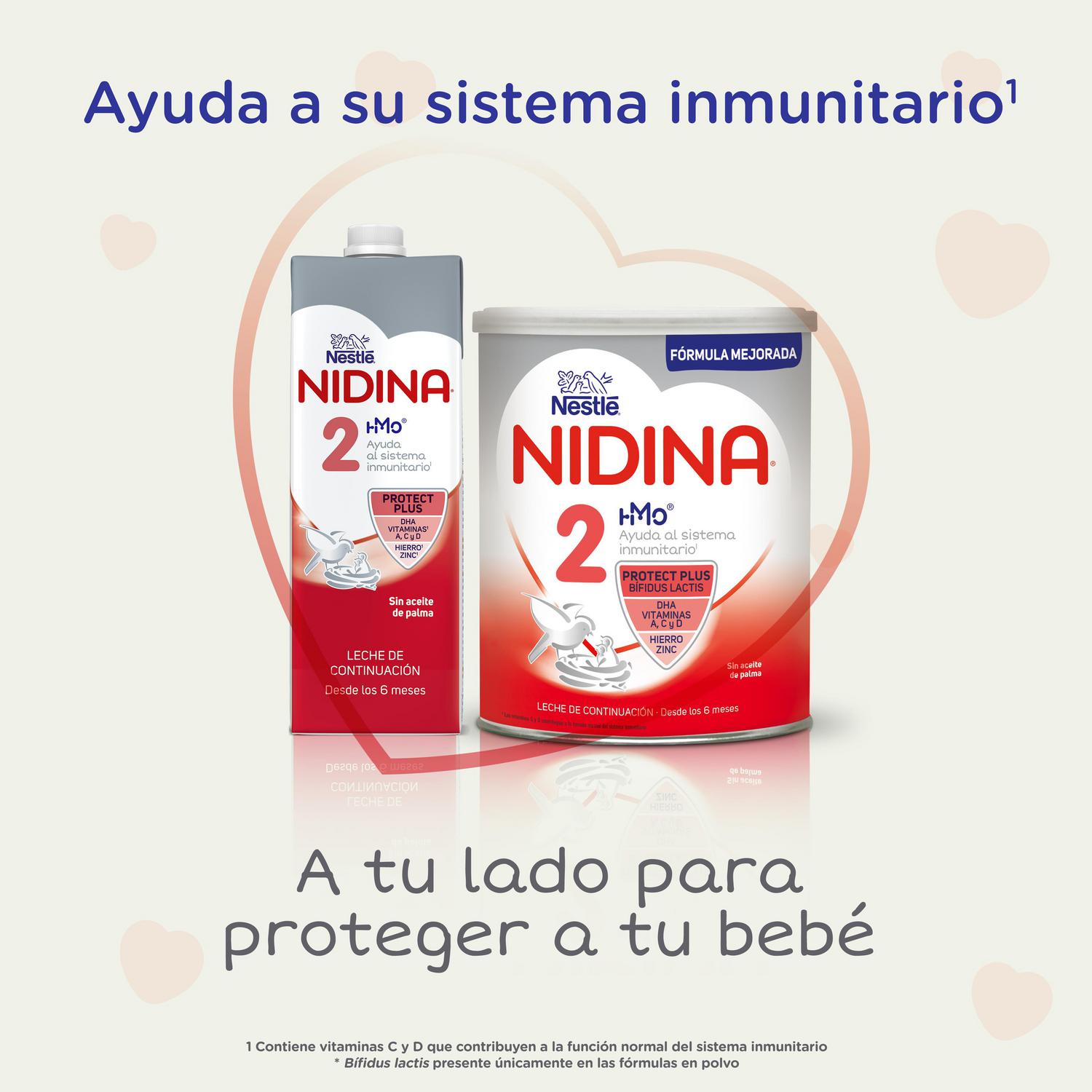 Leche infantil de continuación desde los 6 meses en polvo Nestlé Nidina 2 lata 800 g.