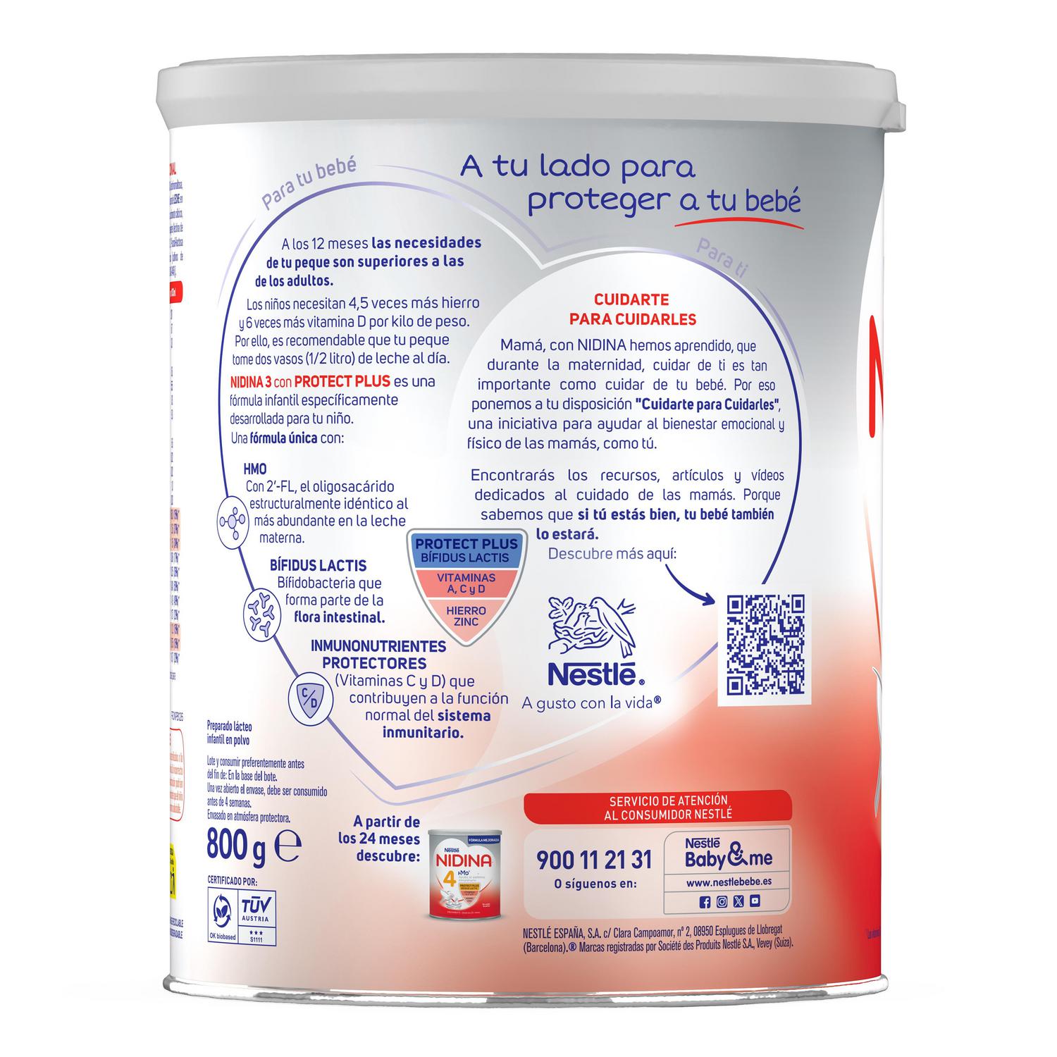 Leche infantil de crecimiento desde 12 meses Nestlé Nidina 3 lata 800 g.