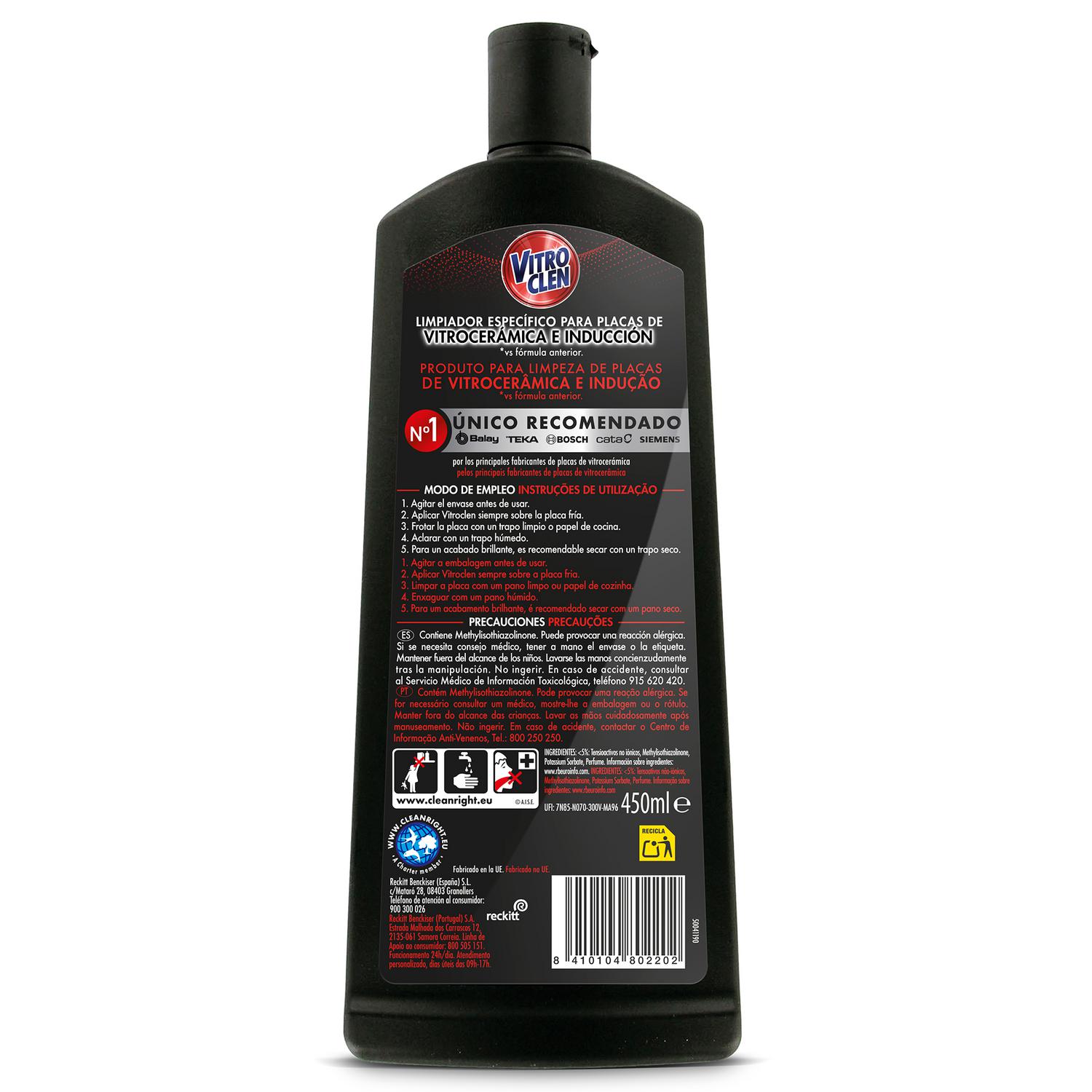 Limpiador vitrocerámica e inducción en crema Vitroclen 450 ml.