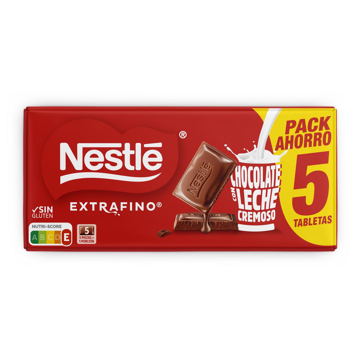 Chocolate con leche extrafino Nestlé sin gluten pack de 5 unidades de 125 g.