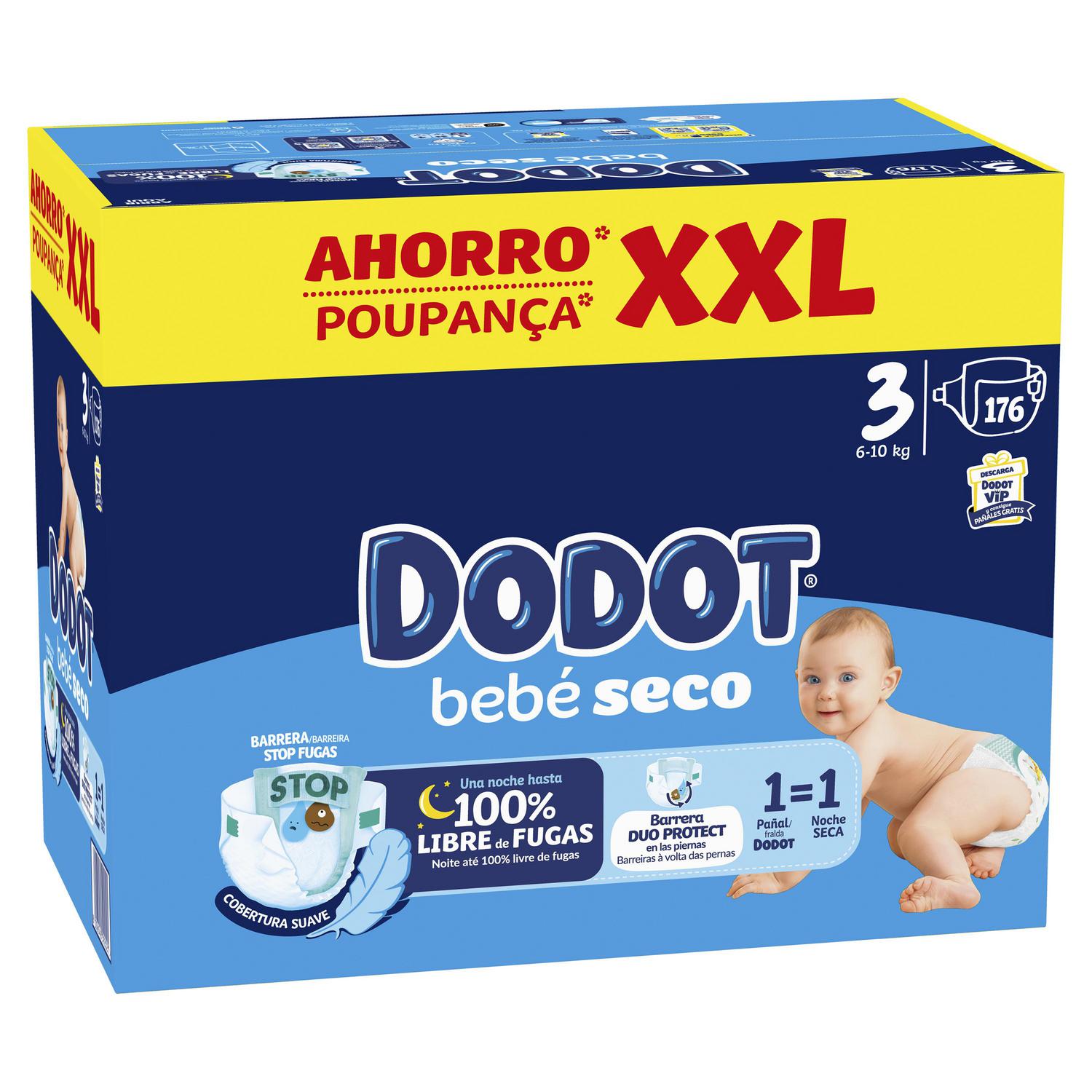 Pañales bebé seco Dodot T3 (6-10 kg.) 176 ud.