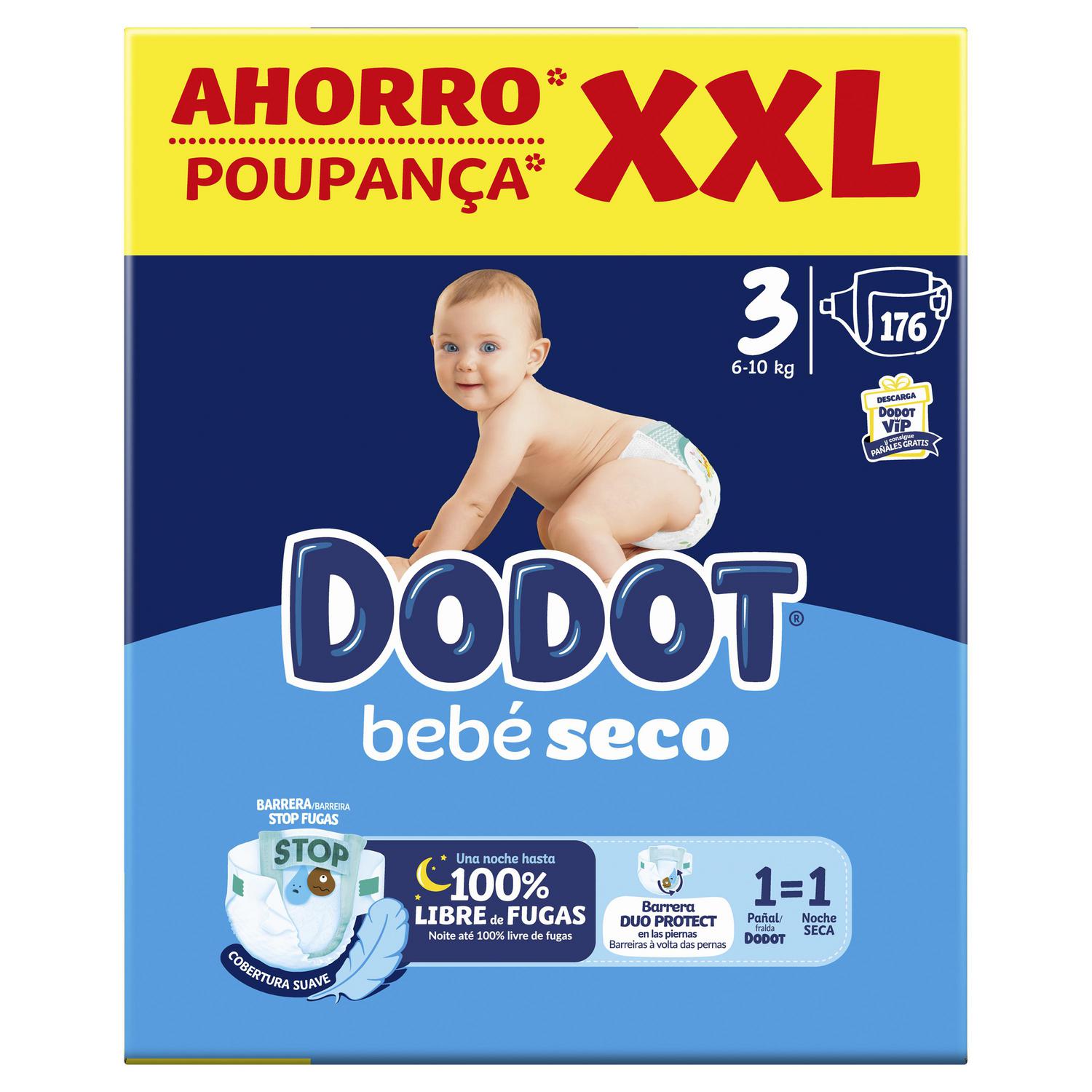 Pañales bebé seco Dodot T3 (6-10 kg.) 176 ud.