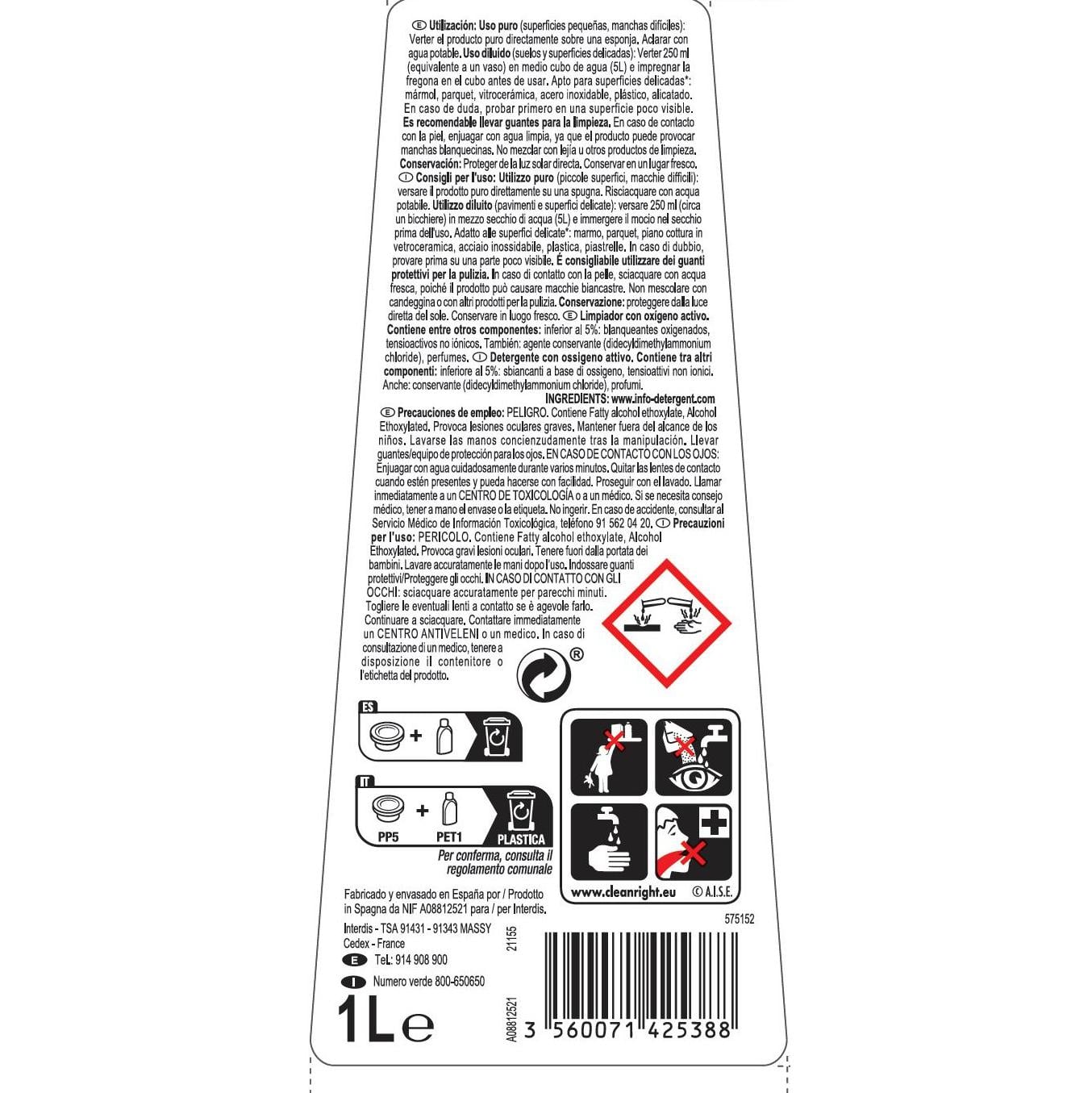 Limpiador multisuperficies oxígeno activo Carrefour Expert 1 l.