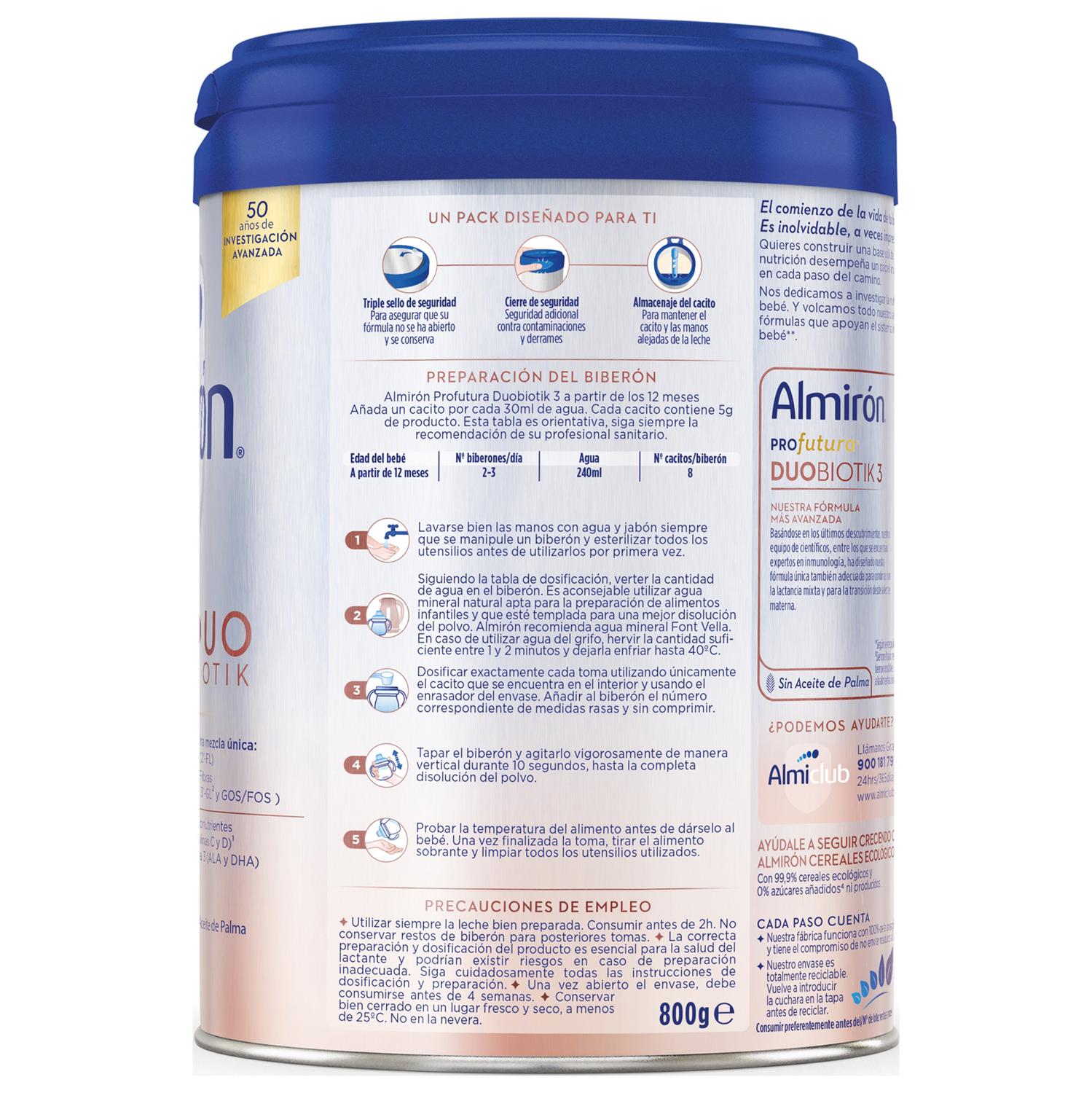 Preparado lácteo infantil de crecimiento desde 12 meses en polvo Almirón Profutura 3 Duobiotik sin aceite de palma lata 800 g.