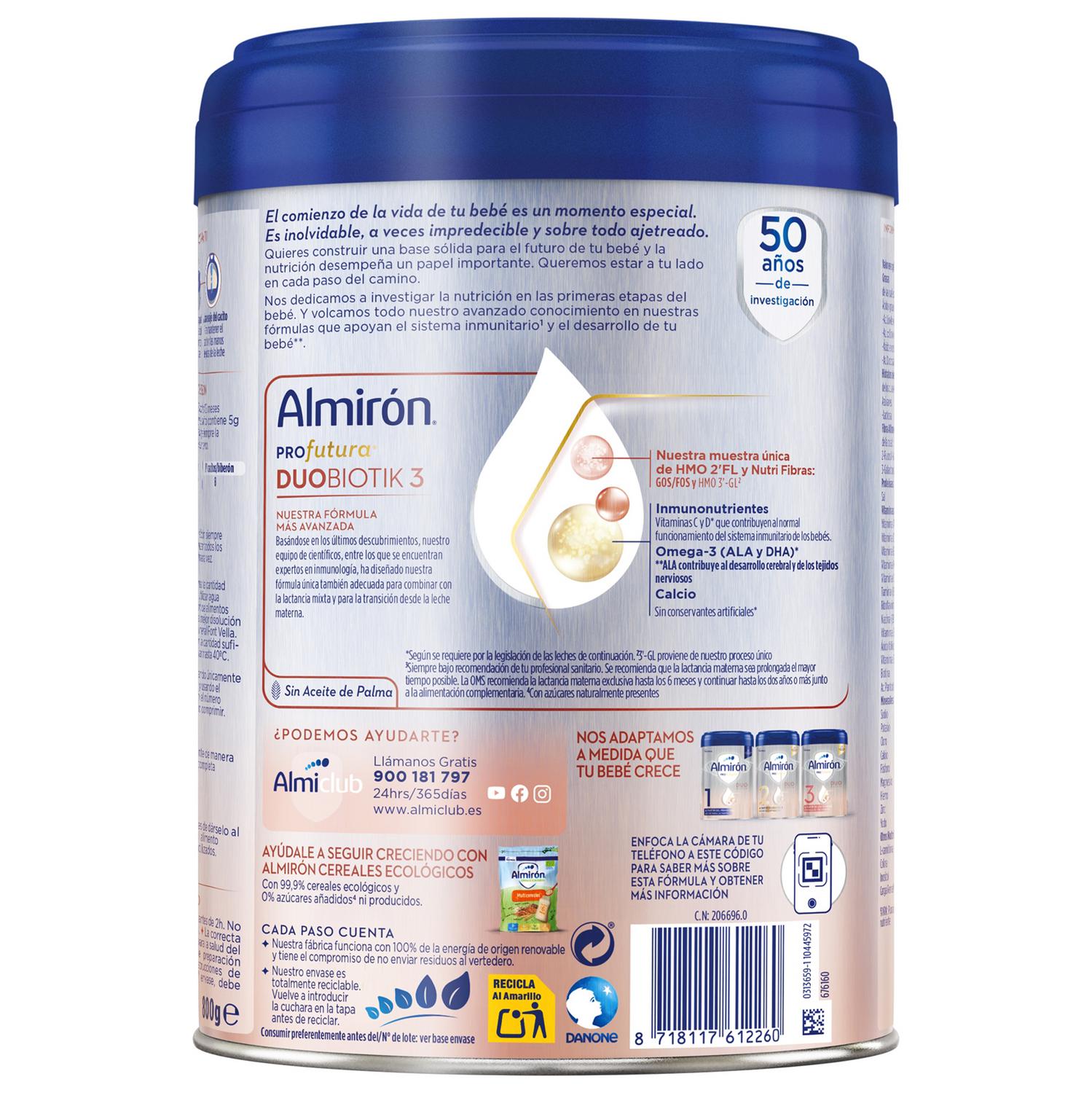 Preparado lácteo infantil de crecimiento desde 12 meses en polvo Almirón Profutura 3 Duobiotik sin aceite de palma lata 800 g.
