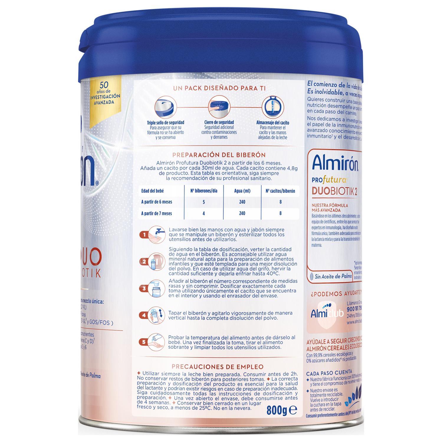 Leche infantil de continuación desde 6 meses en polvo Almirón Profutura 2 Duobiotik sin aceite de palma lata 800 g.