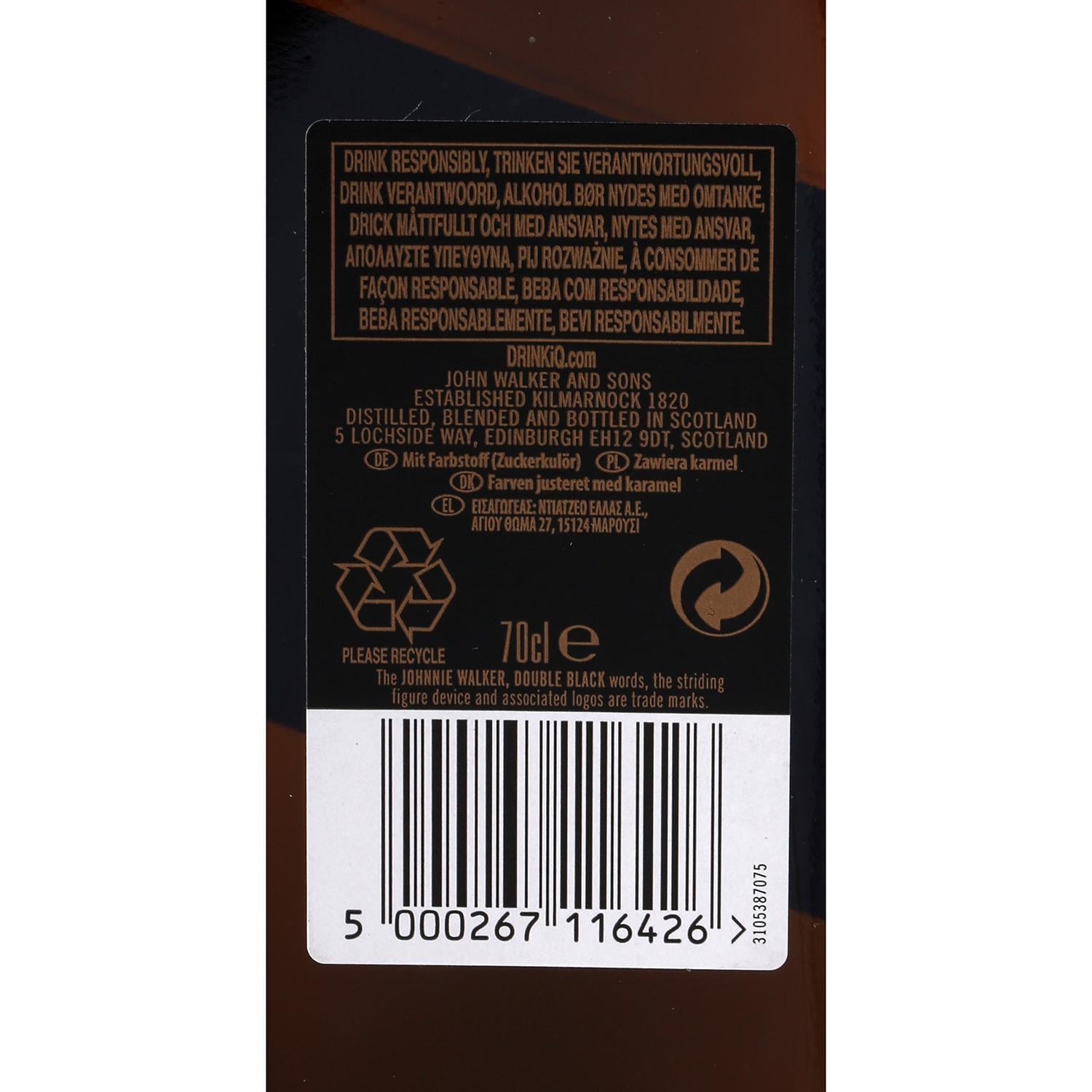 Whisky Johnnie Walker Double Black escocés 70 cl.