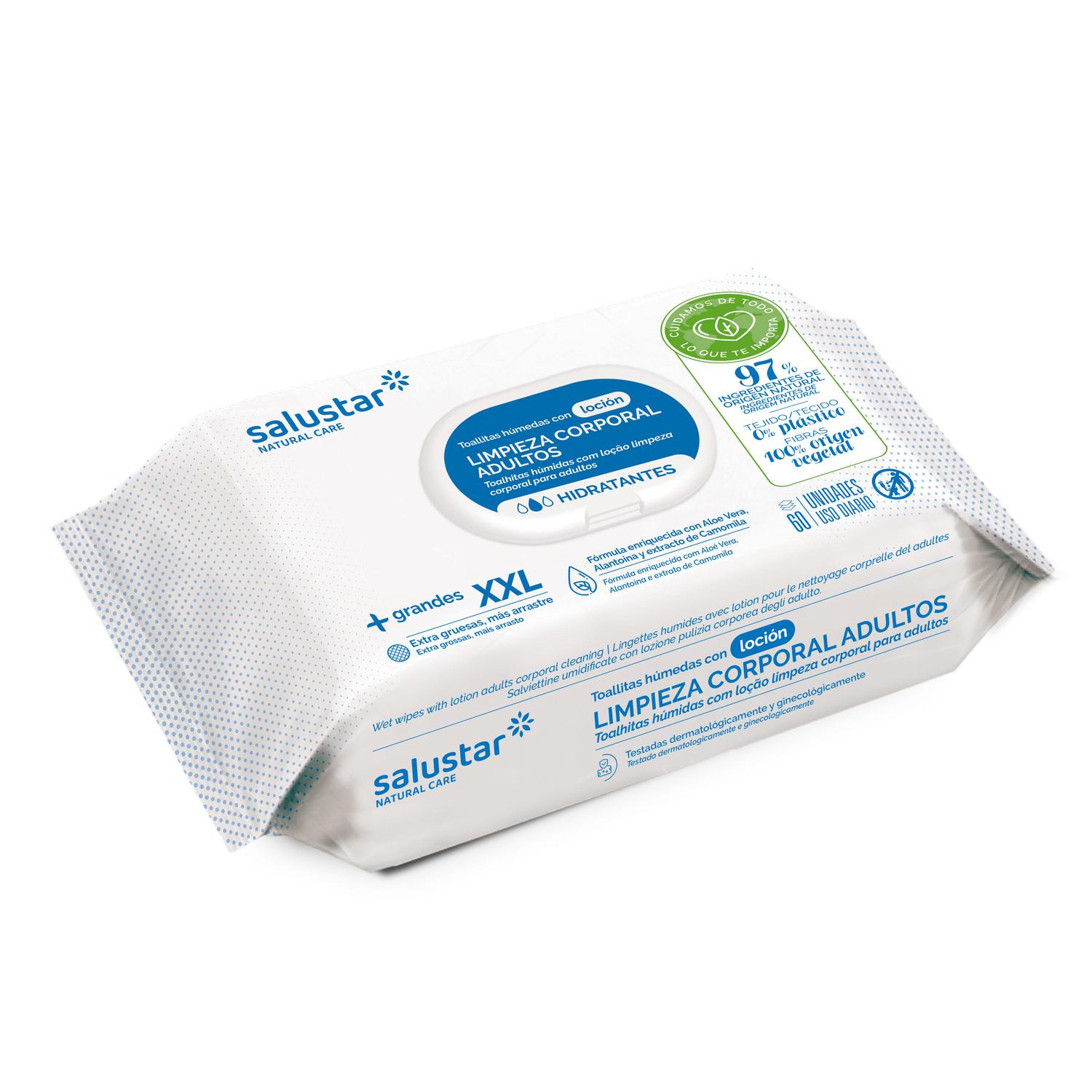 Toallitas húmedas con loción hidratante adulto Salustar 60 ud.